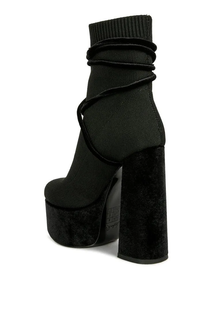 After Pay High Heel Velvet Knitted Boot