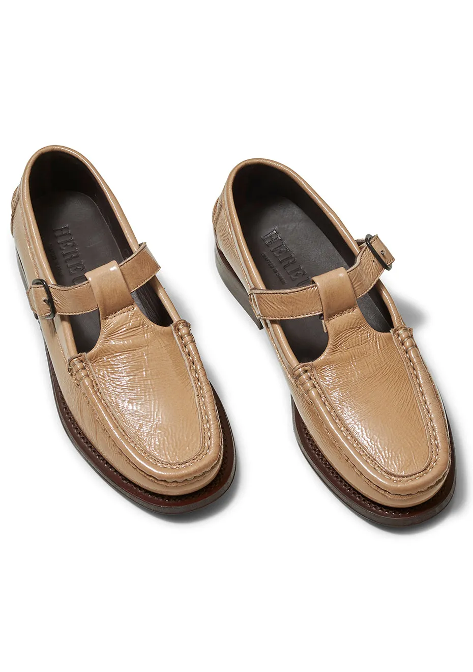 Alber Glossy T-Bar Loafer Sand