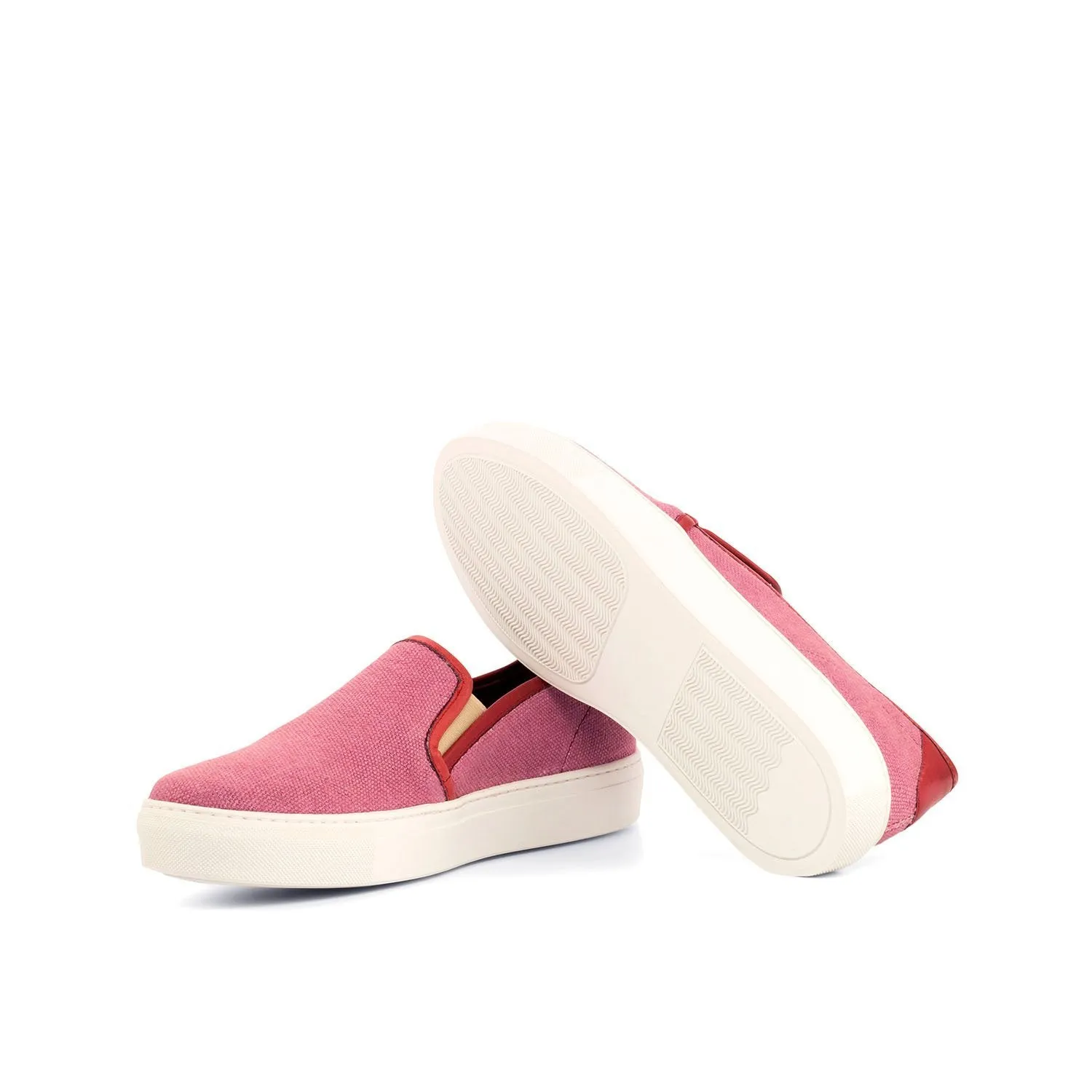 Ambrogio Bespoke Custom Women's Custom Made Shoes Plum & Red Linen / Suede Leather Slip-On Sneakers (AMBW1009)