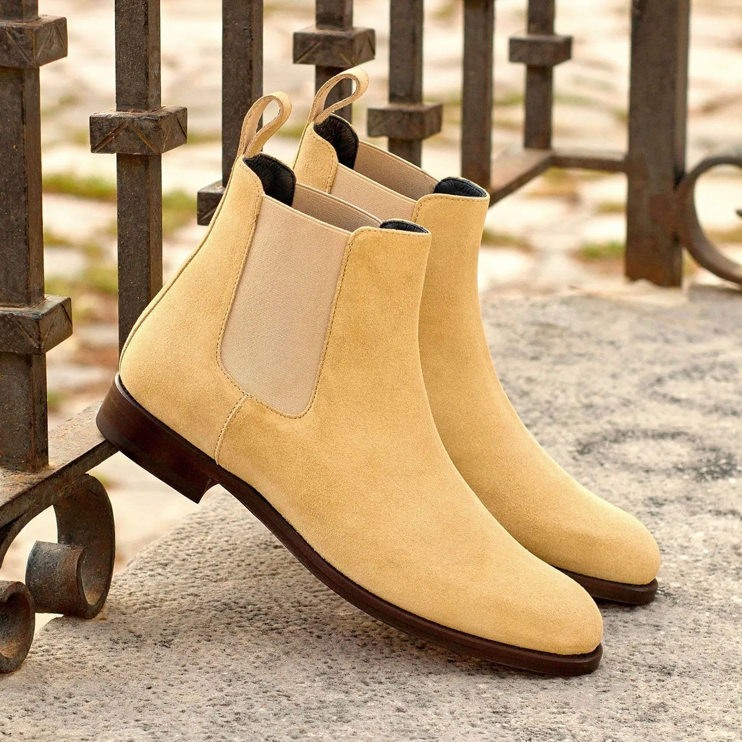 Ambrogio Bespoke Custom Women's Custom Made Shoes Sand Polished Suede Leather Chelsea Boots (AMBW1024)