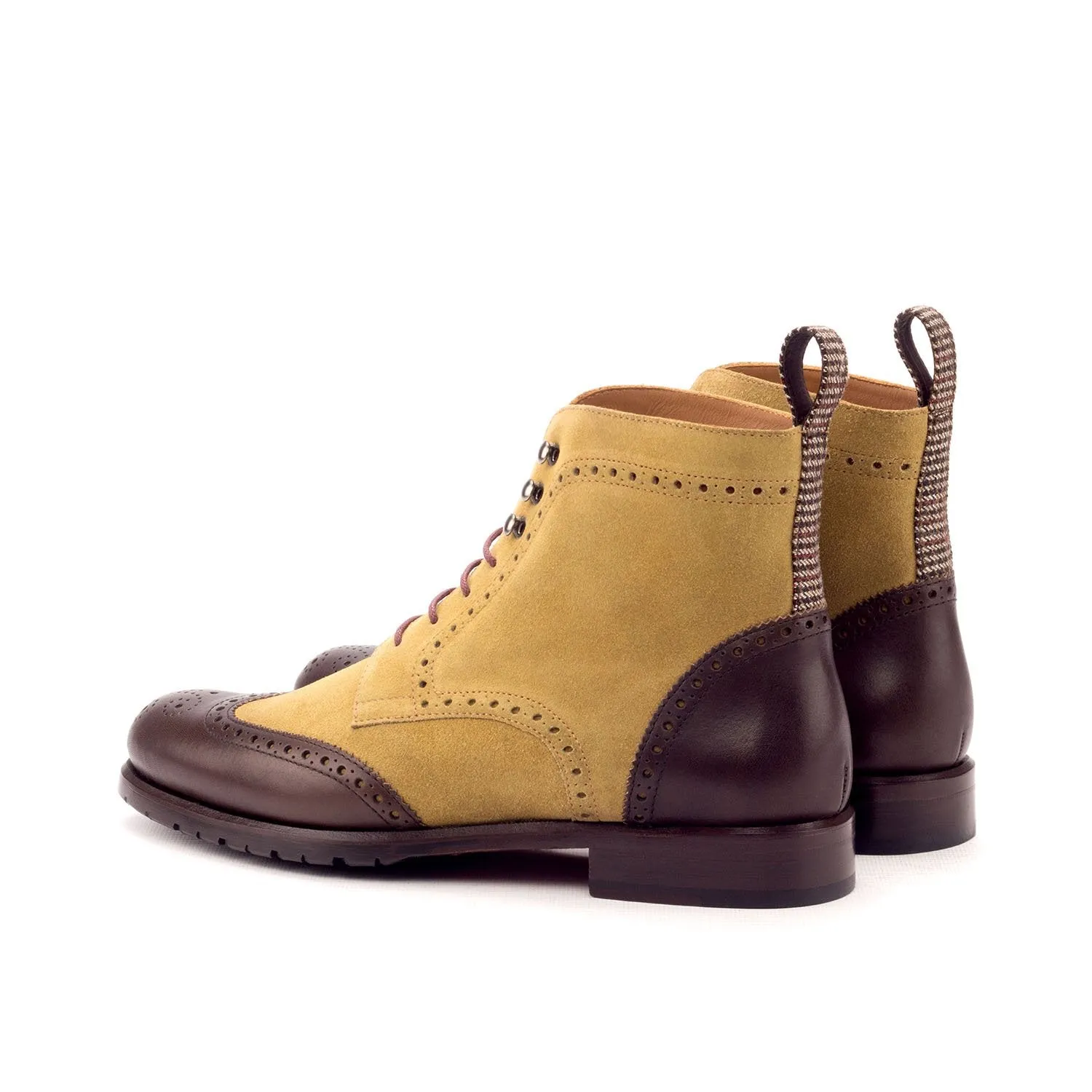 Ambrogio Bespoke Custom Women's Shoes Camel & Brown Fabric / Suede / Calf-Skin Leather Military Boots (AMBW1092)