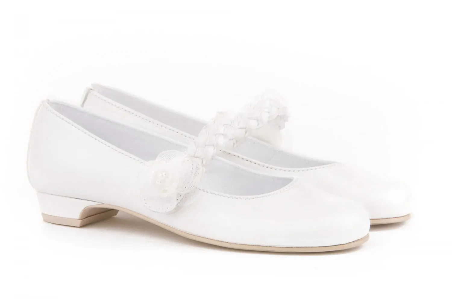 Angelitos - Girls White Leather Communion Shoes EU 34