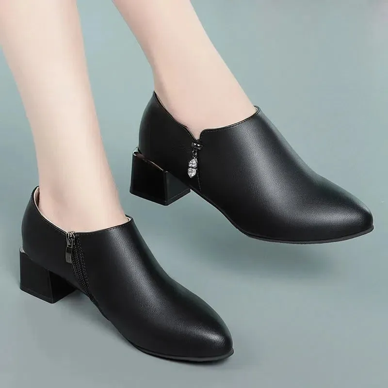 Ashore Shop  Women Cute Sweet High Quality Square Heel Short Ankle Boots   Winter Heel Shoes