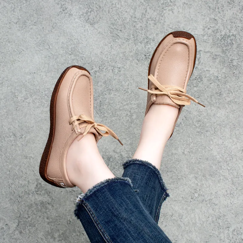 Autumn Women Retro Leather Flat Casual Shoes