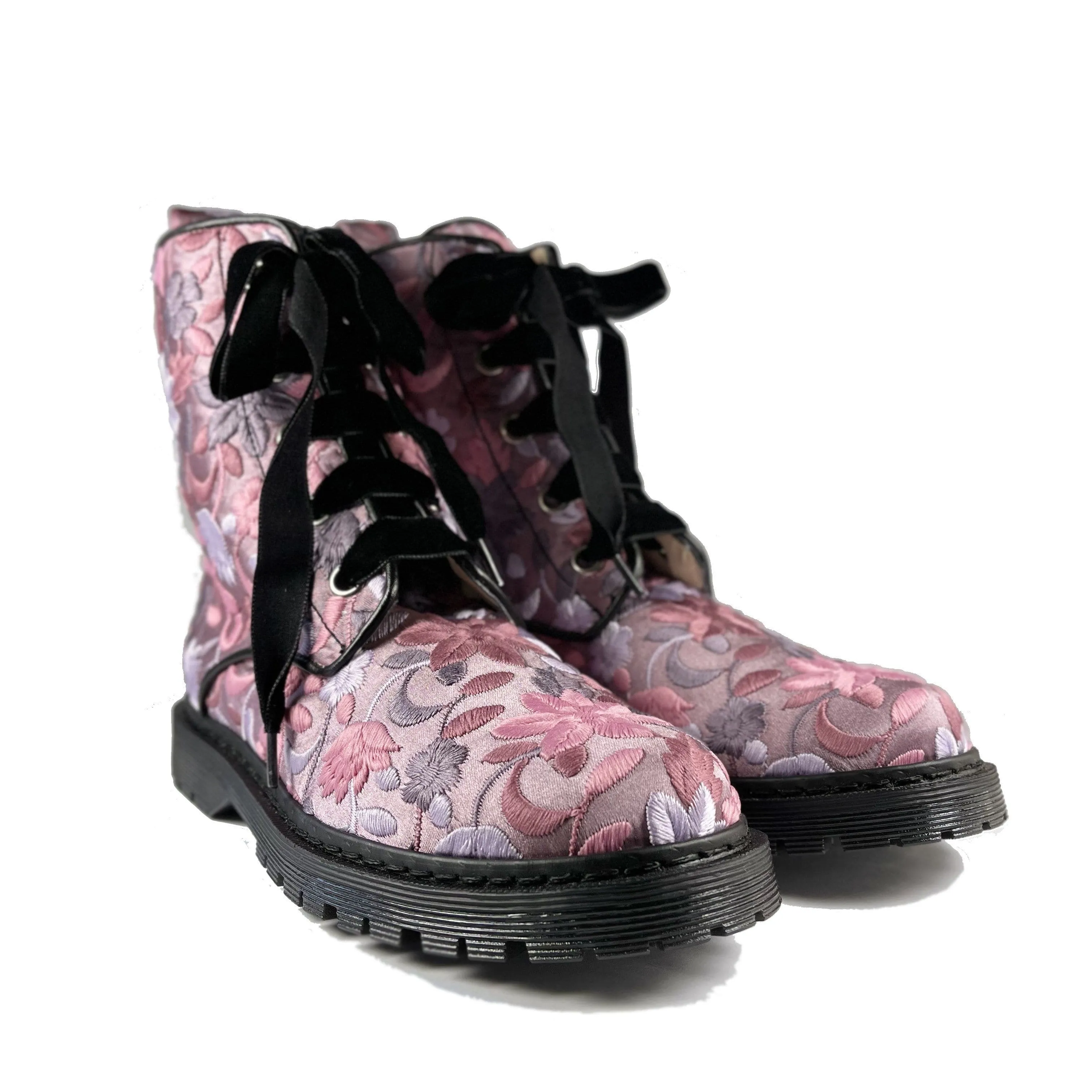 'Billie' multicolour soft brocade vegan boots by Zette Shoes - multi purple