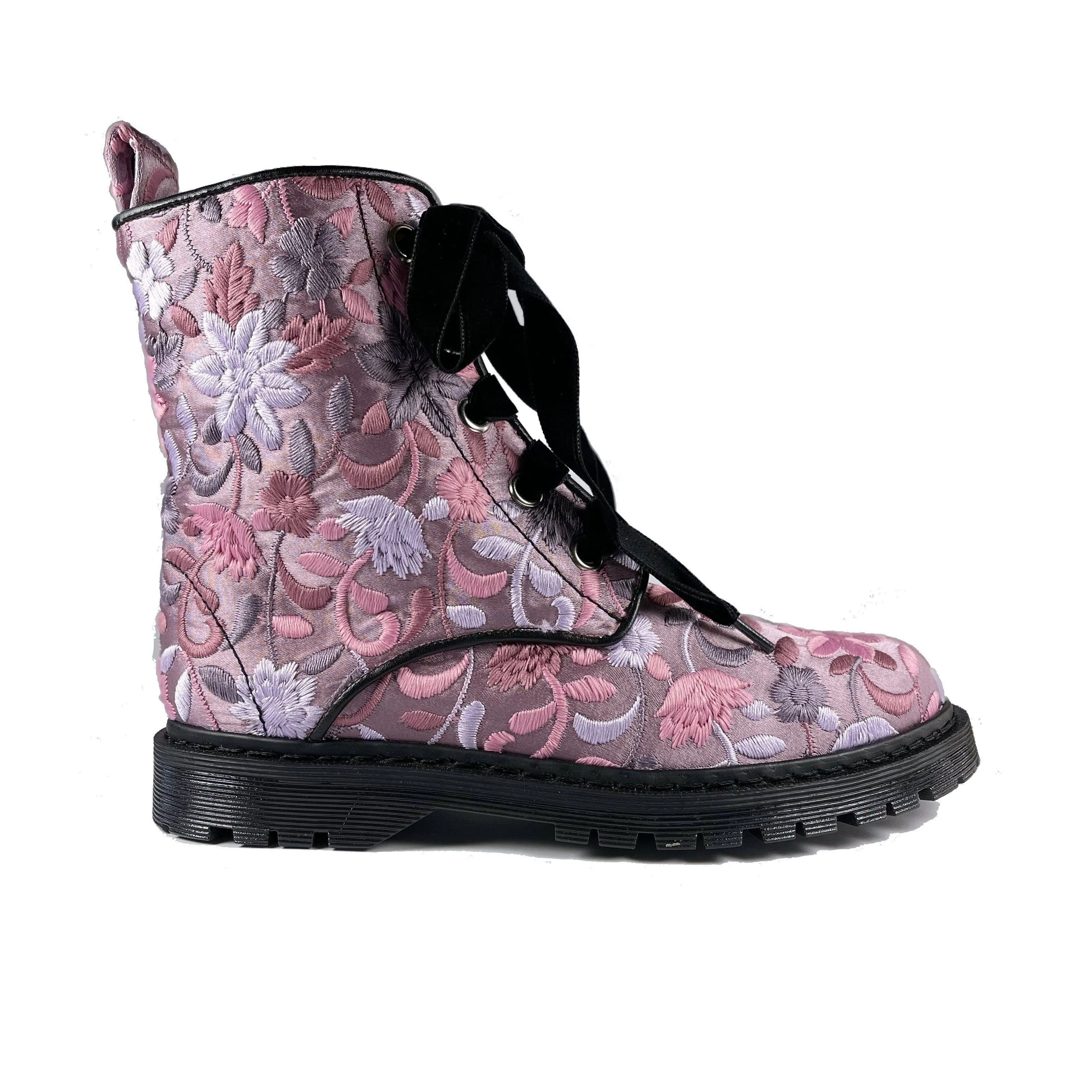 'Billie' multicolour soft brocade vegan boots by Zette Shoes - multi purple