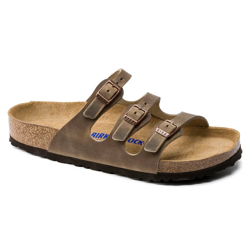 'Birkenstock USA' Women's Florida Soft Footbed Leather Sandal - Tobacco Brown