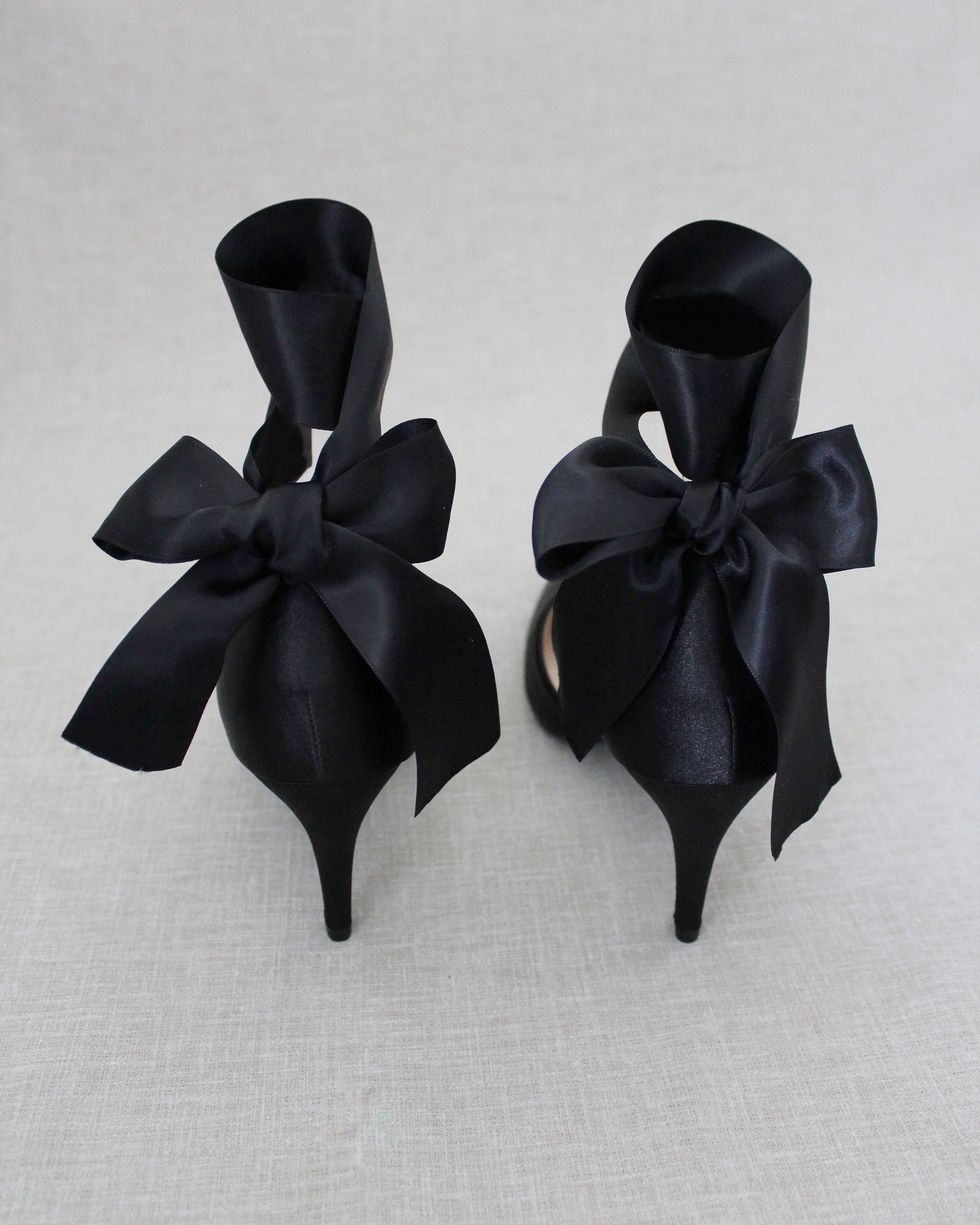 Black Evening Heels With Ankle Ribbon