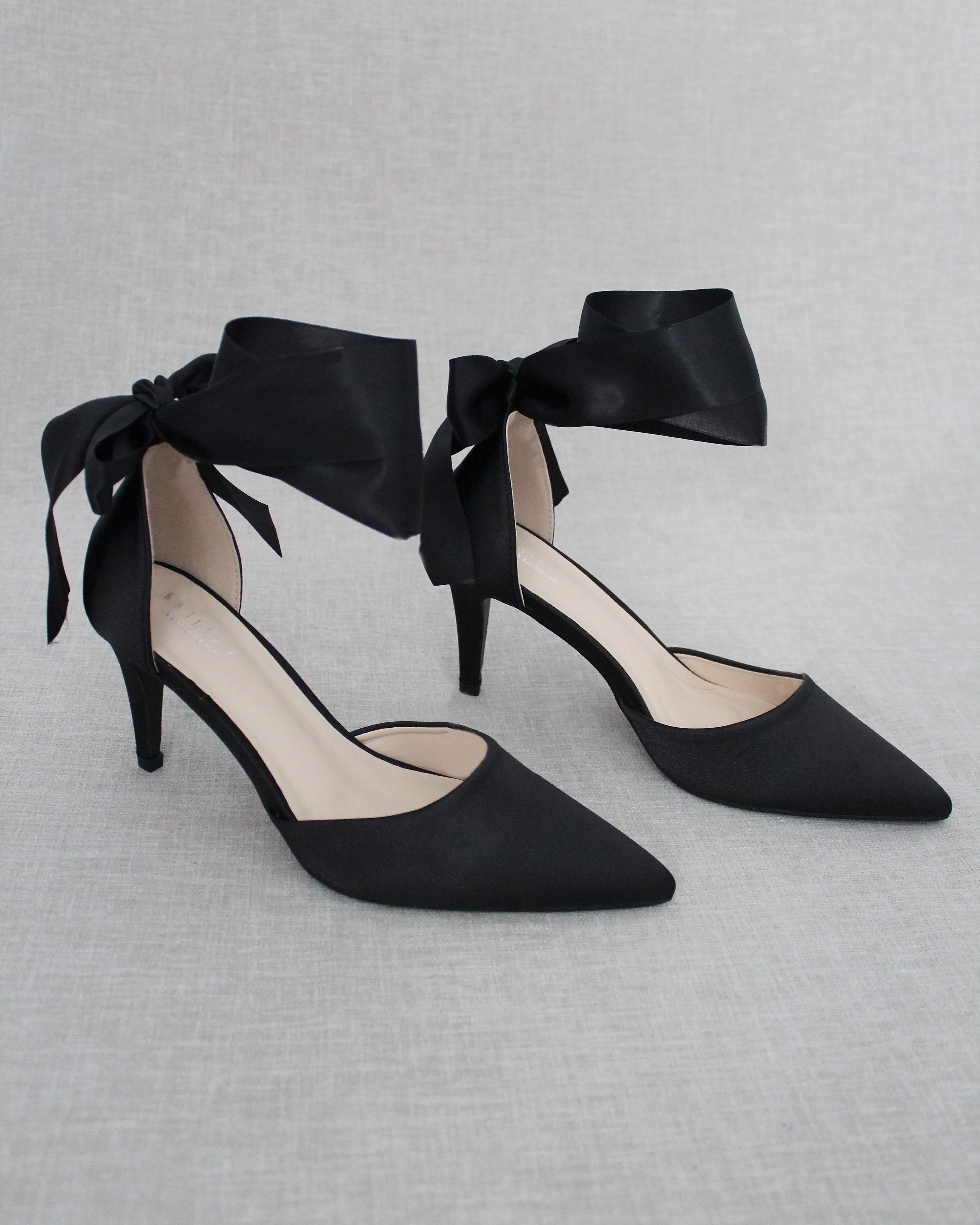 Black Evening Heels With Ankle Ribbon