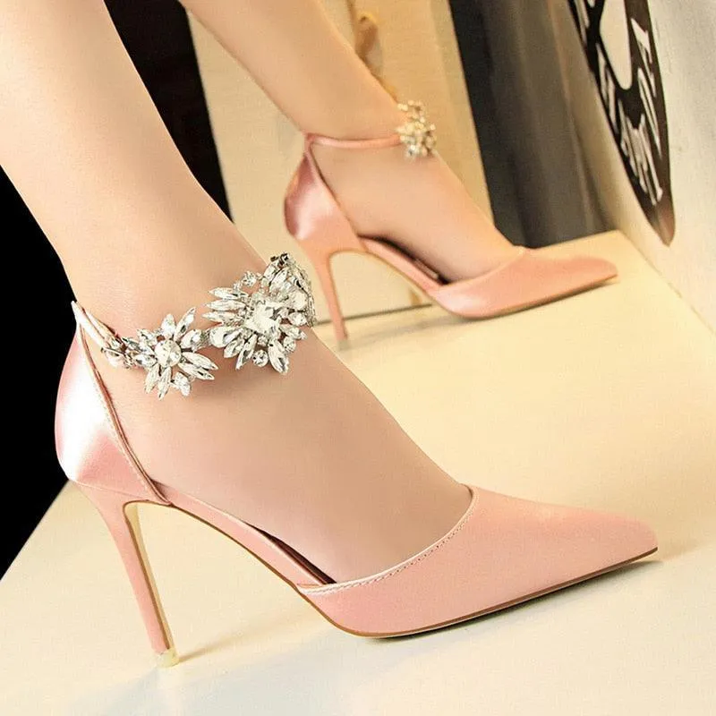 Buckle-Strap Silk Pumps Shoes