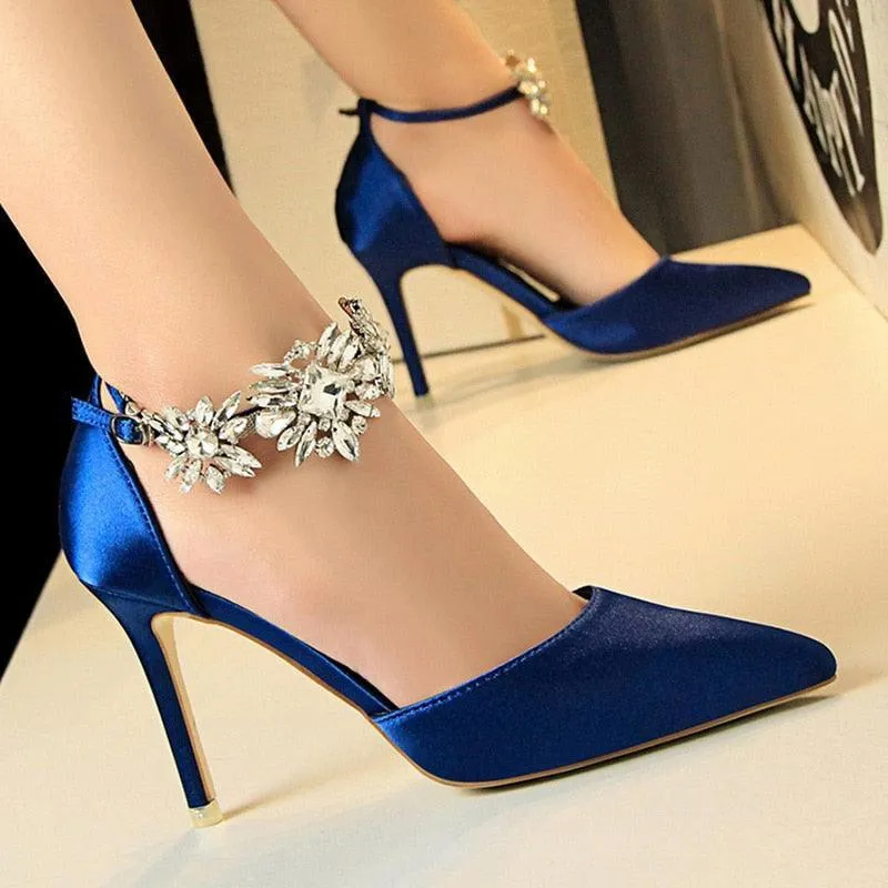 Buckle-Strap Silk Pumps Shoes