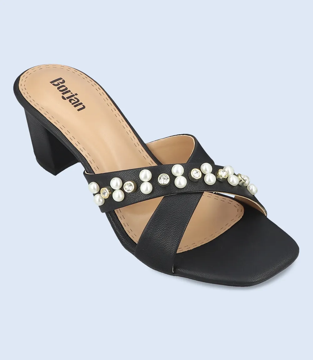 BW9350-BLACK-Women Slipper Heel