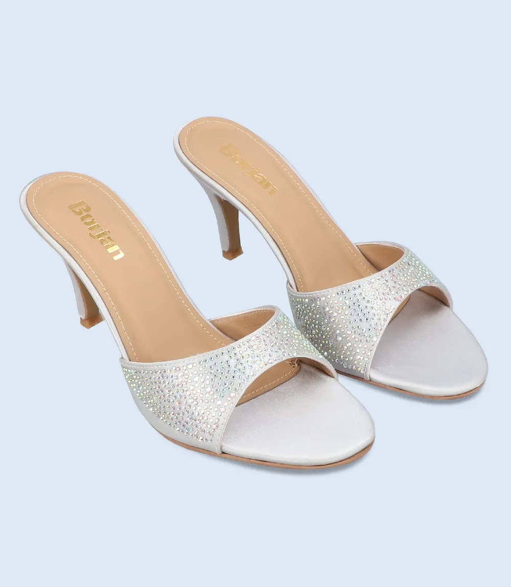 BW9608-SILVER-Women Formal Slipper Heels