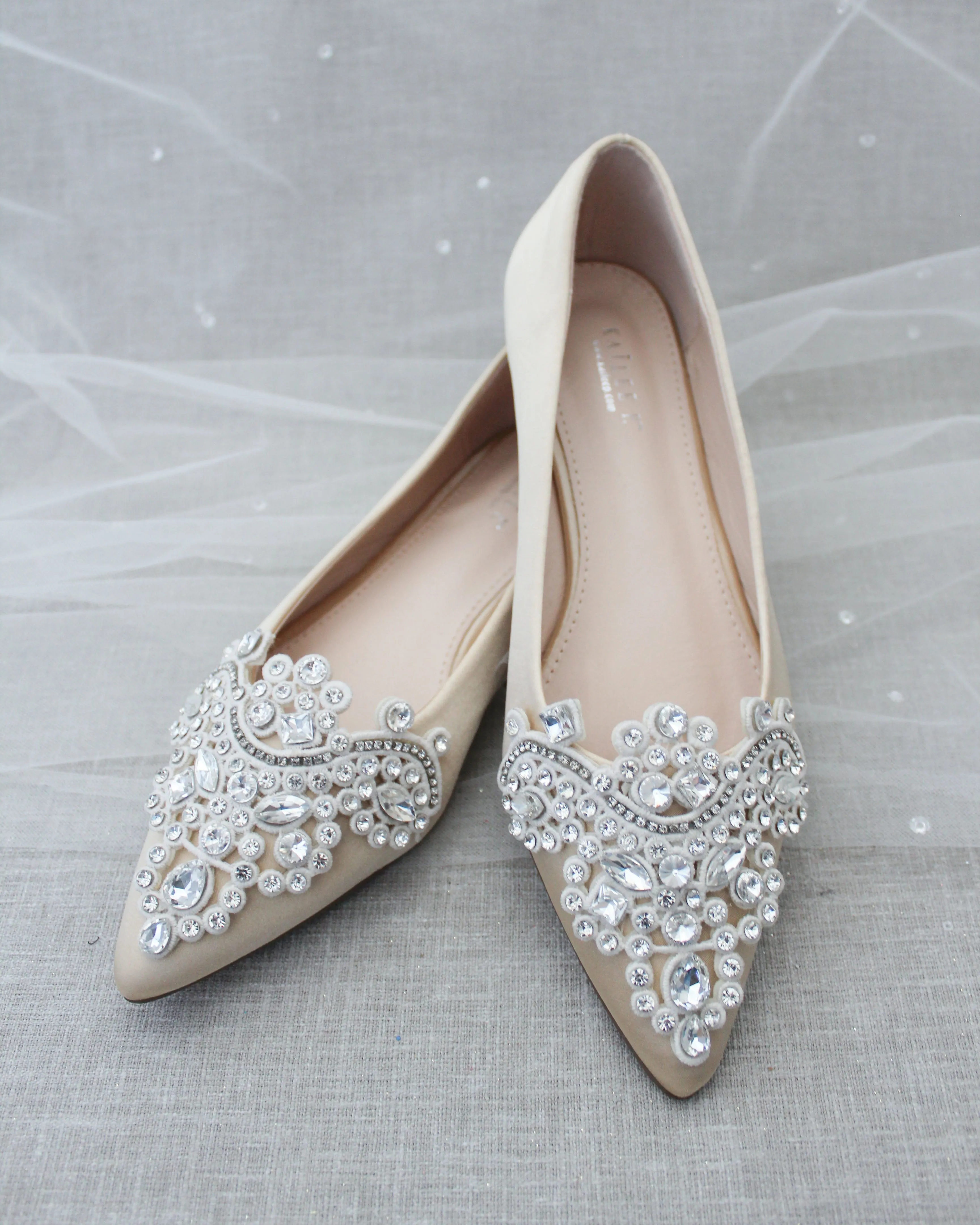 Champagne Embellished Rhinestone Evening Flats