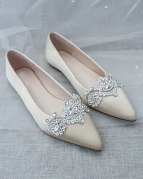 Champagne Embellished Rhinestone Evening Flats