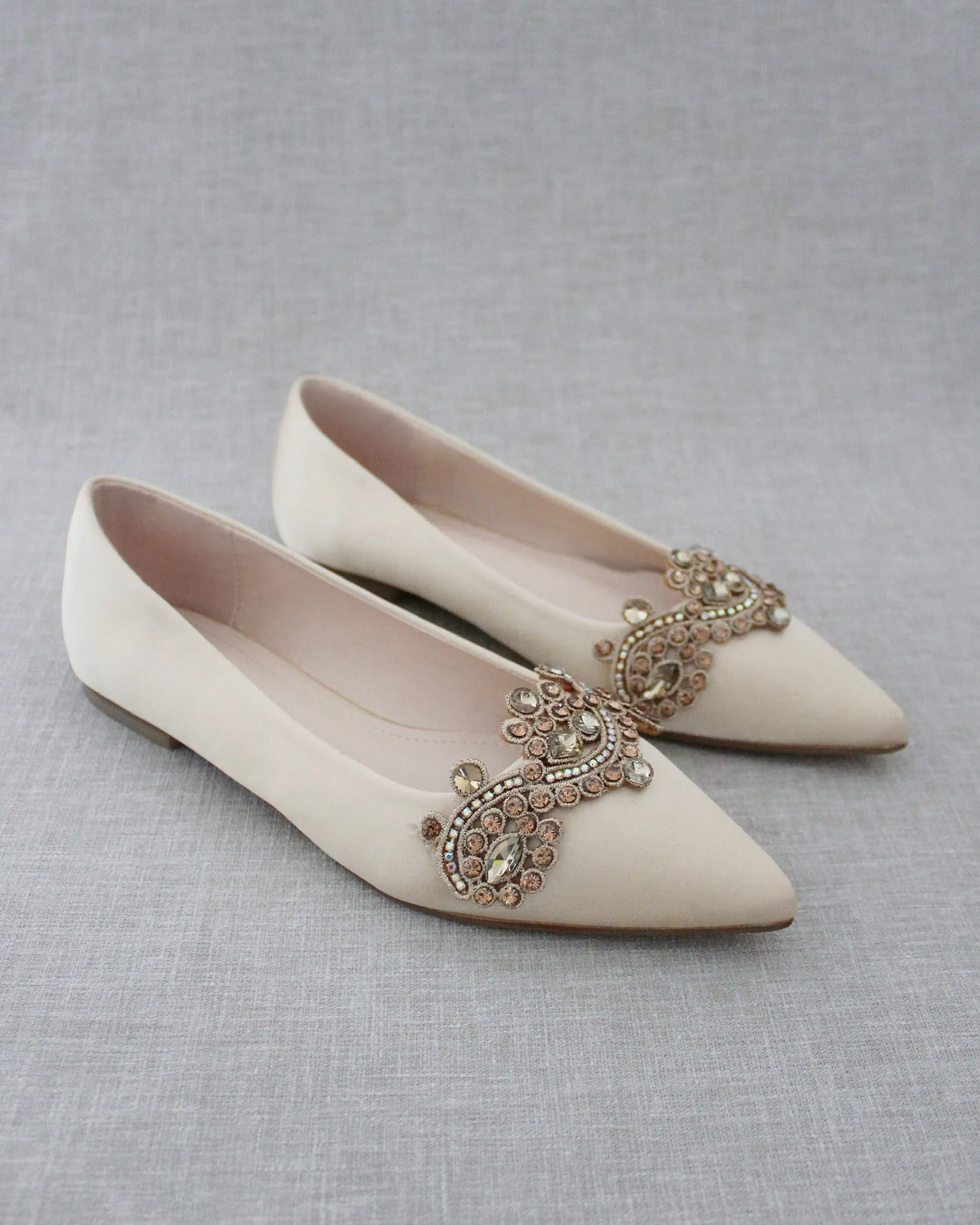 Champagne Embellished Rhinestone Evening Flats