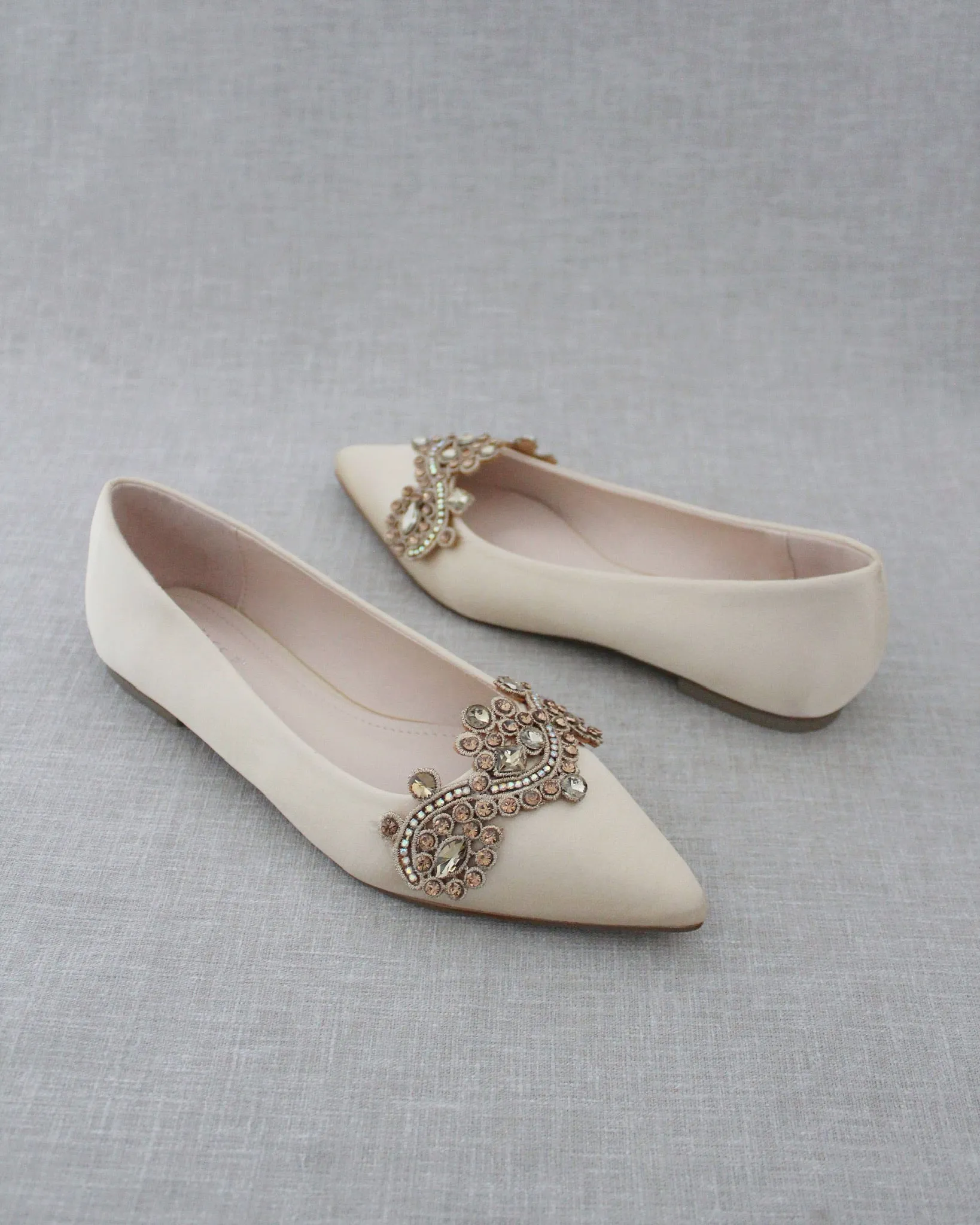 Champagne Embellished Rhinestone Evening Flats