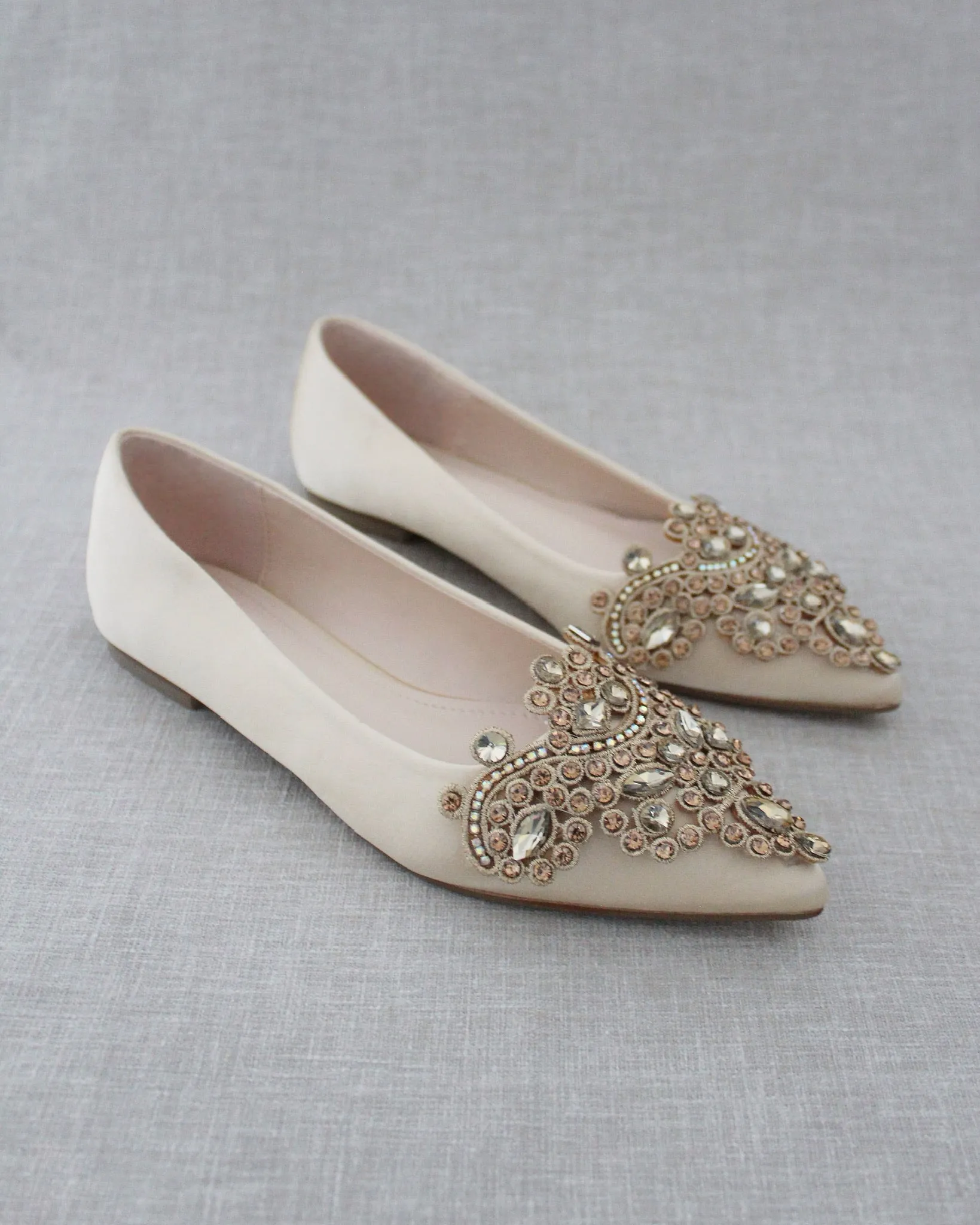 Champagne Embellished Rhinestone Evening Flats