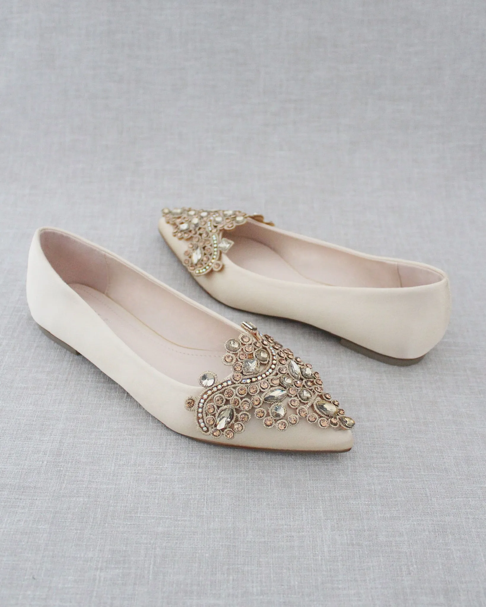 Champagne Embellished Rhinestone Evening Flats