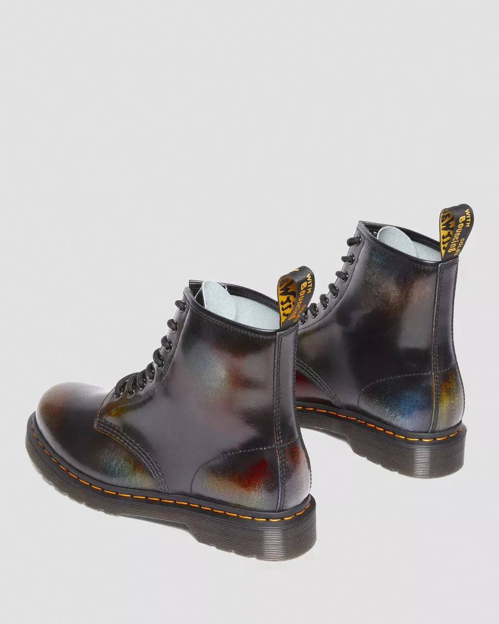 Doc Martens UNISEX 1460 FOR PRIDE RUB OFF LEATHER LACE UP BOOTS (BROWN MULTI RAINBOW RUB OFF)