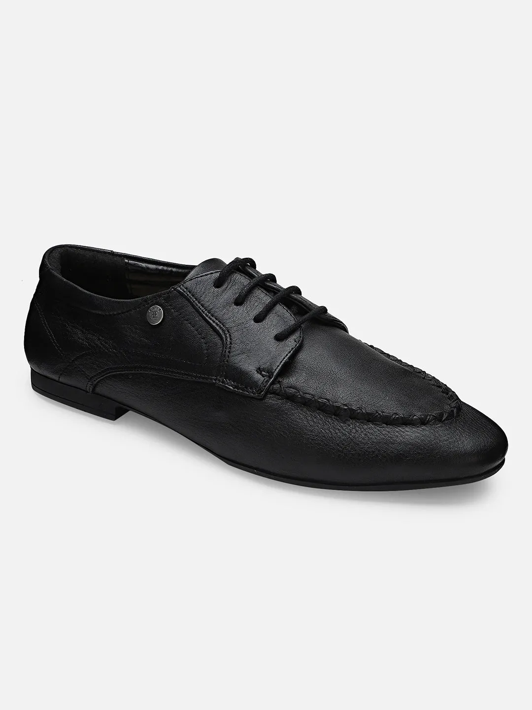 Ezok Men Black Leather Casual Shoes