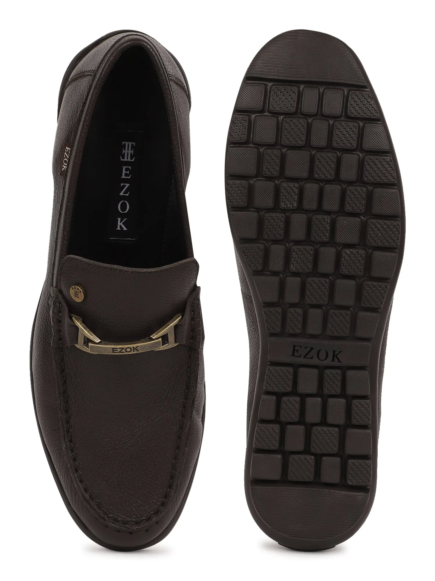 Ezok Men Leather Loafer Mocassins (Brown)