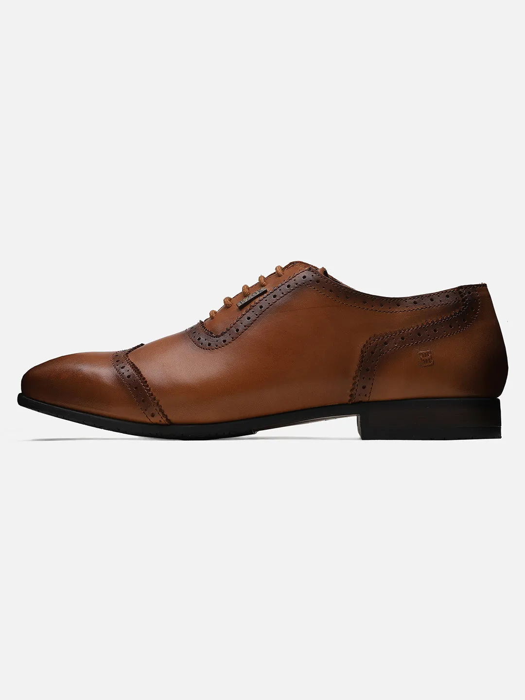 Ezok Men Tan Leather Derby Shoes