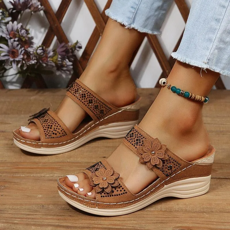 Flower Wedge Sandals