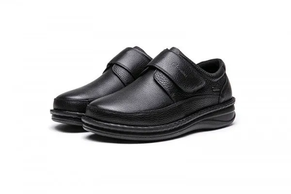 G-Comfort Mens Black leather Shoes Strap Over Wide Water Repellent P-3708S