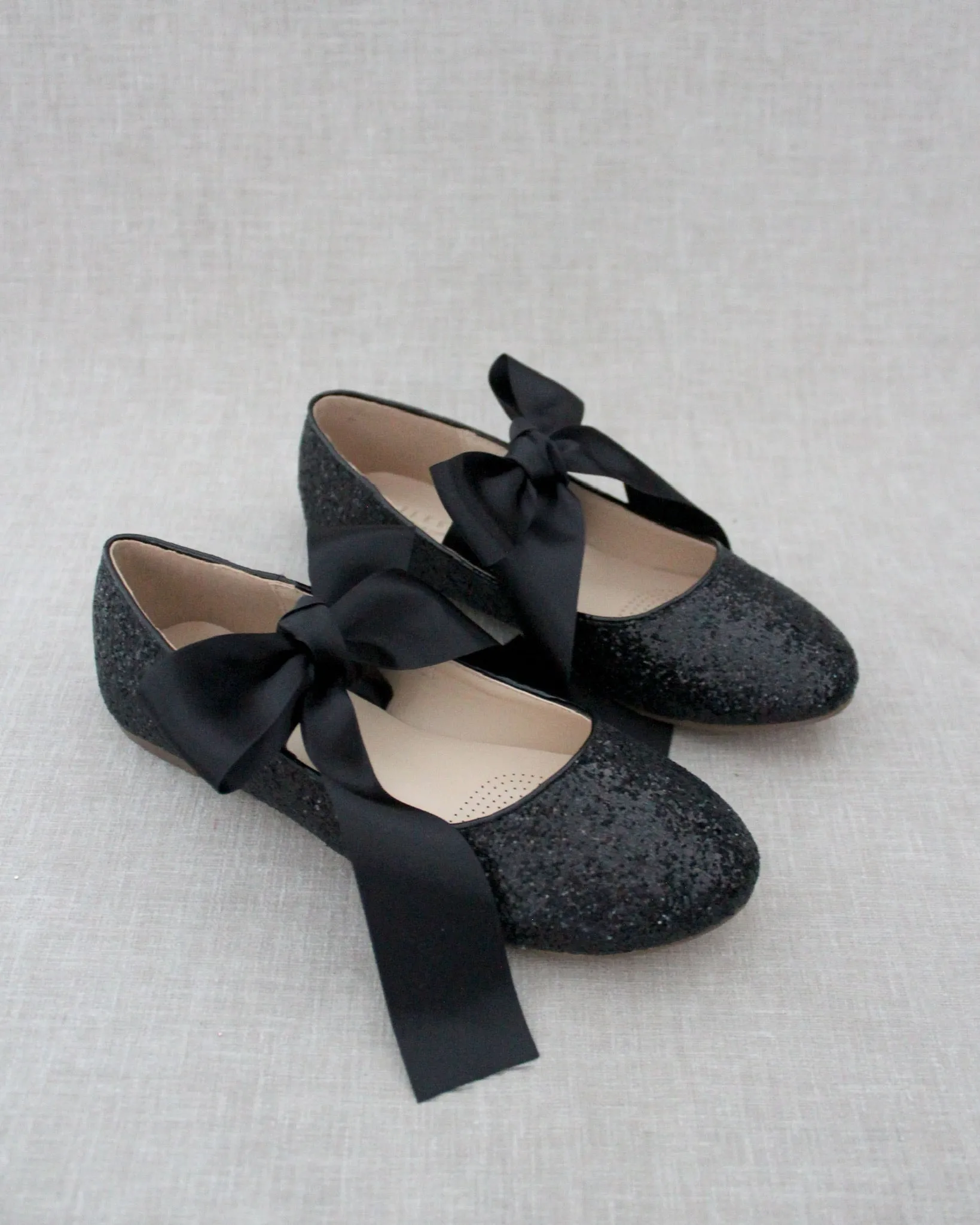 Glitter Evening Flats with Satin Ties