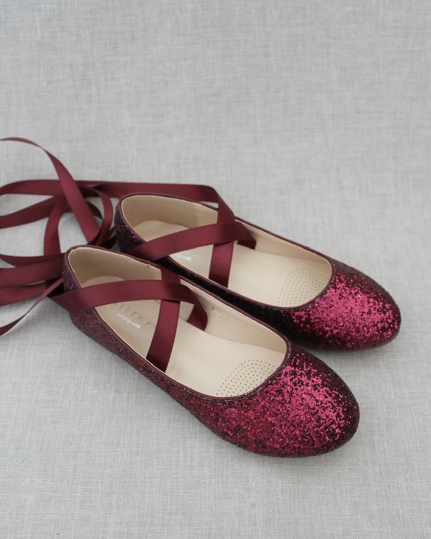 Glitter Evening Flats with Satin Ties