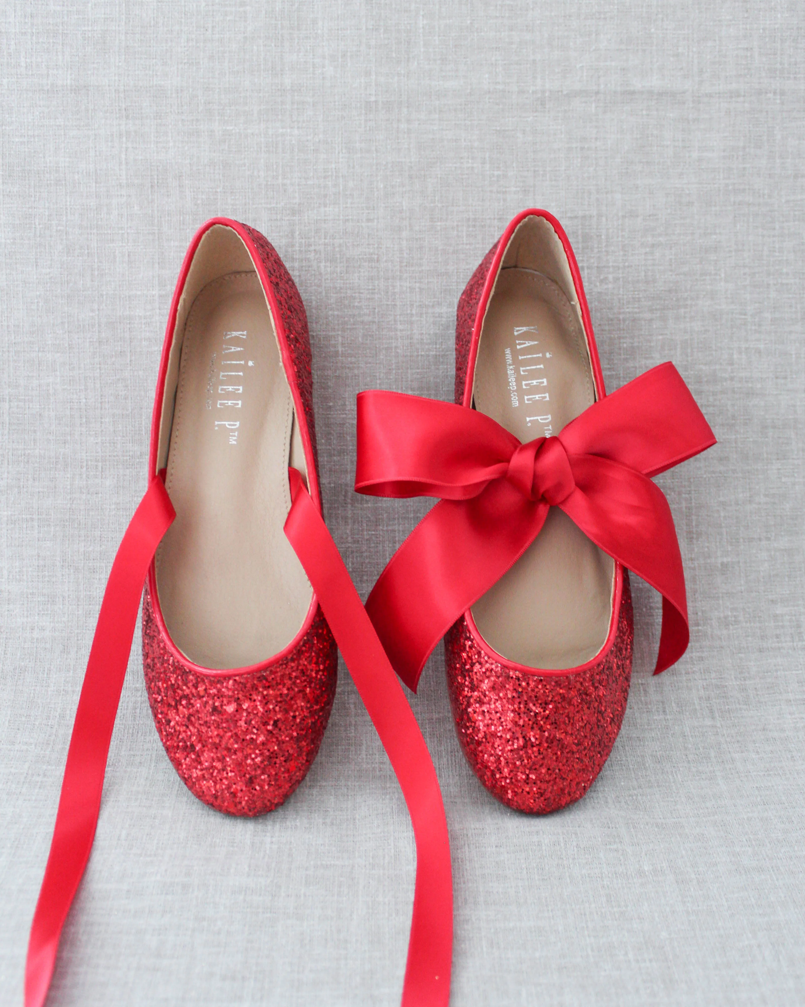 Glitter Evening Flats with Satin Ties