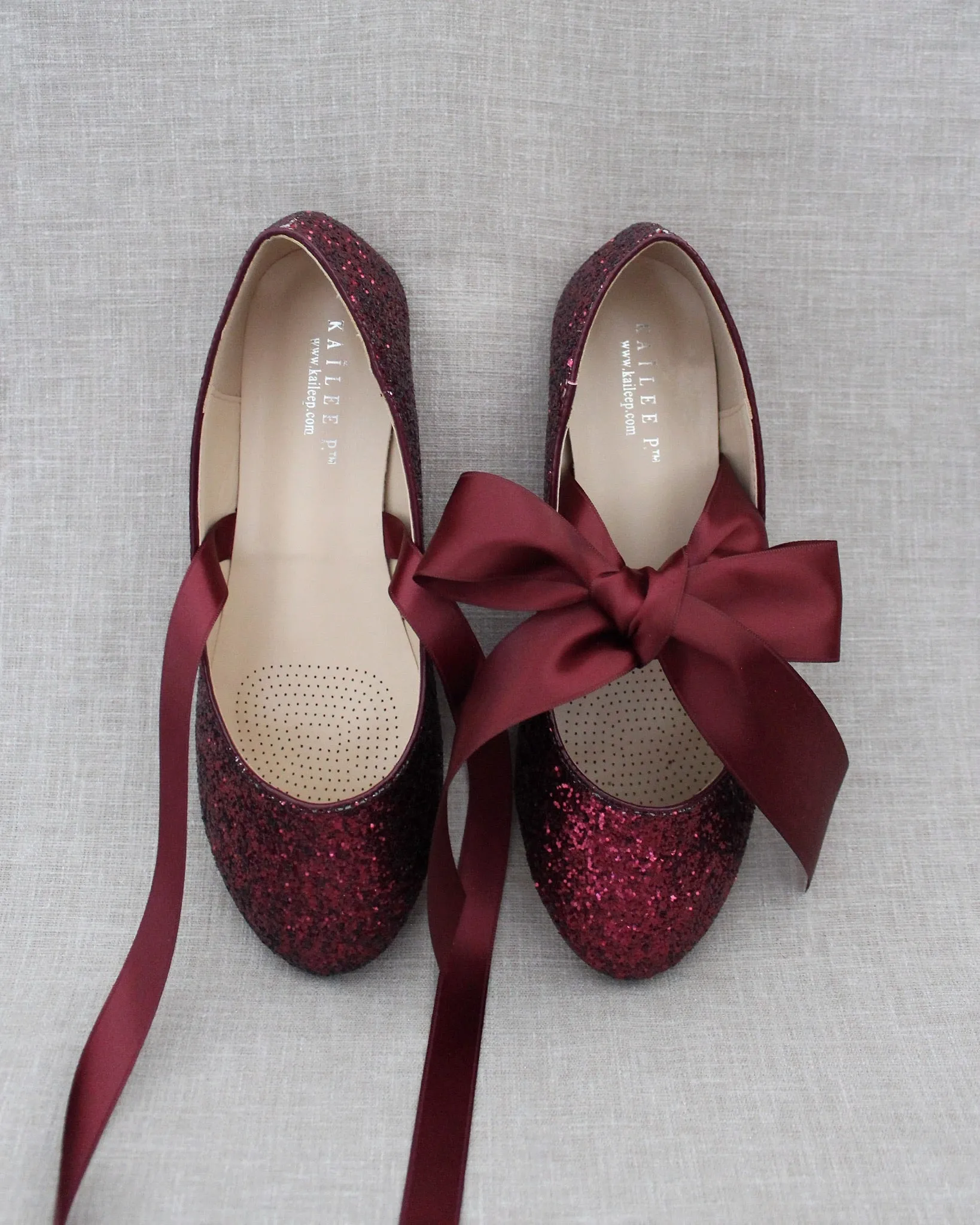 Glitter Evening Flats with Satin Ties