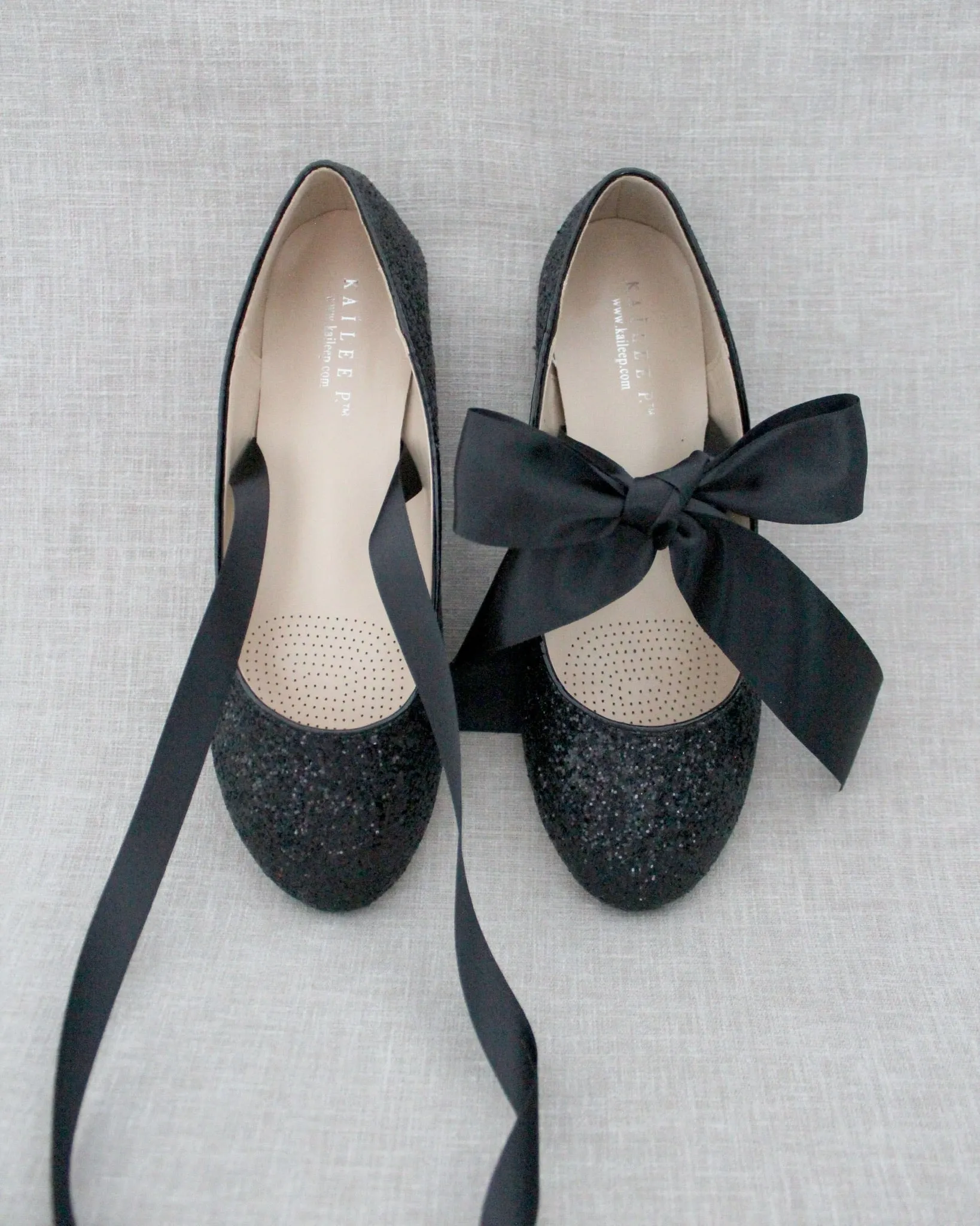 Glitter Evening Flats with Satin Ties