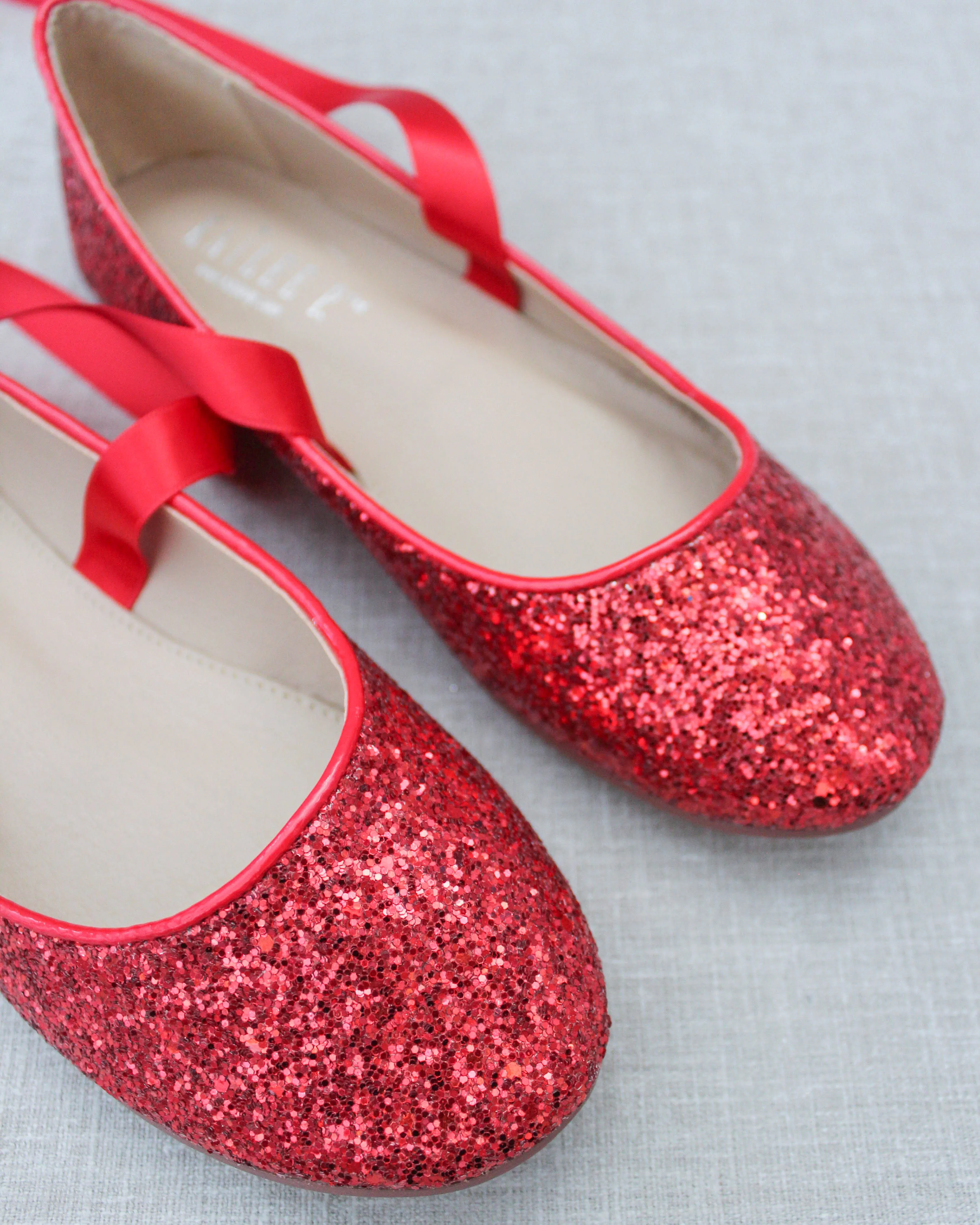 Glitter Evening Flats with Satin Ties