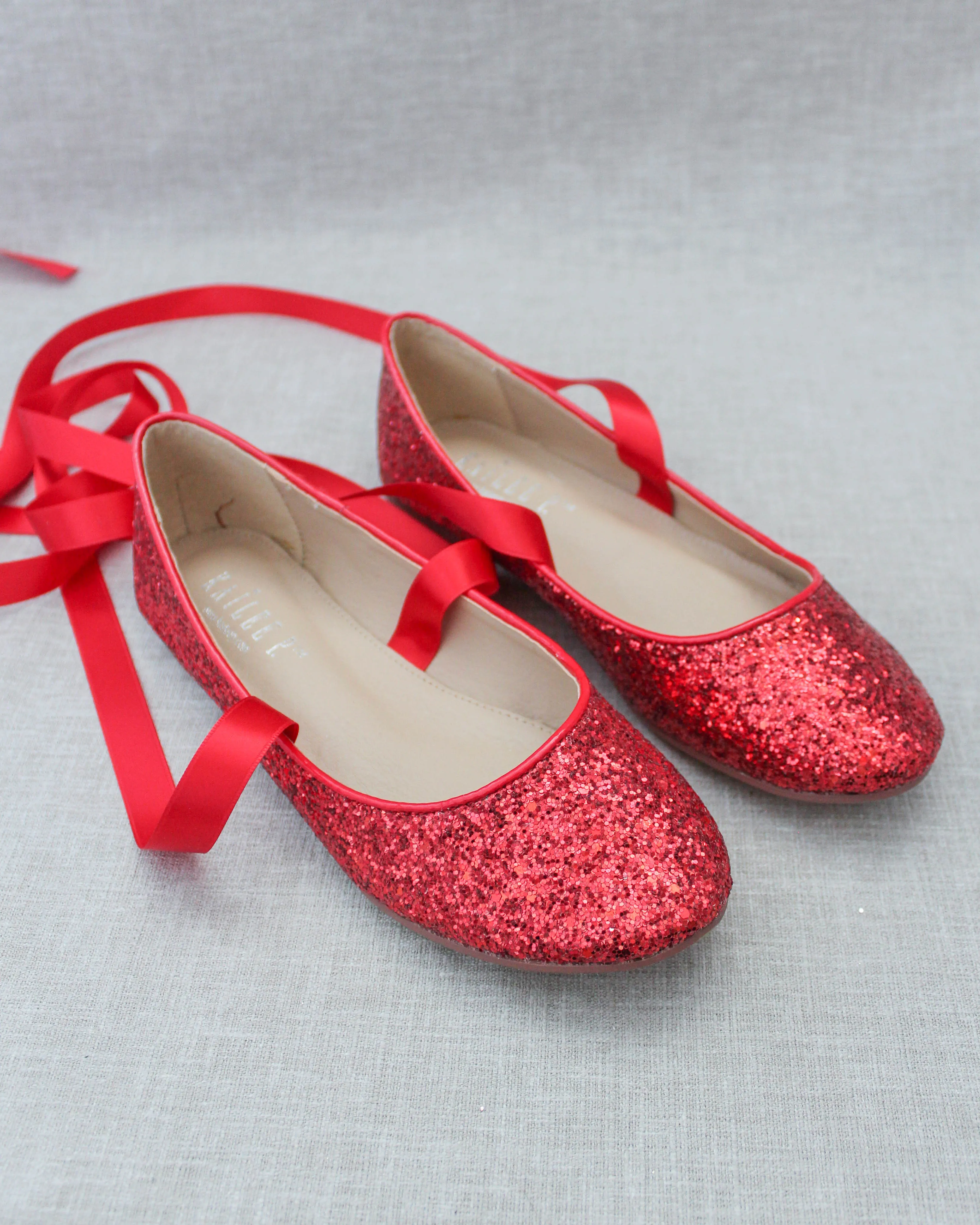 Glitter Evening Flats with Satin Ties