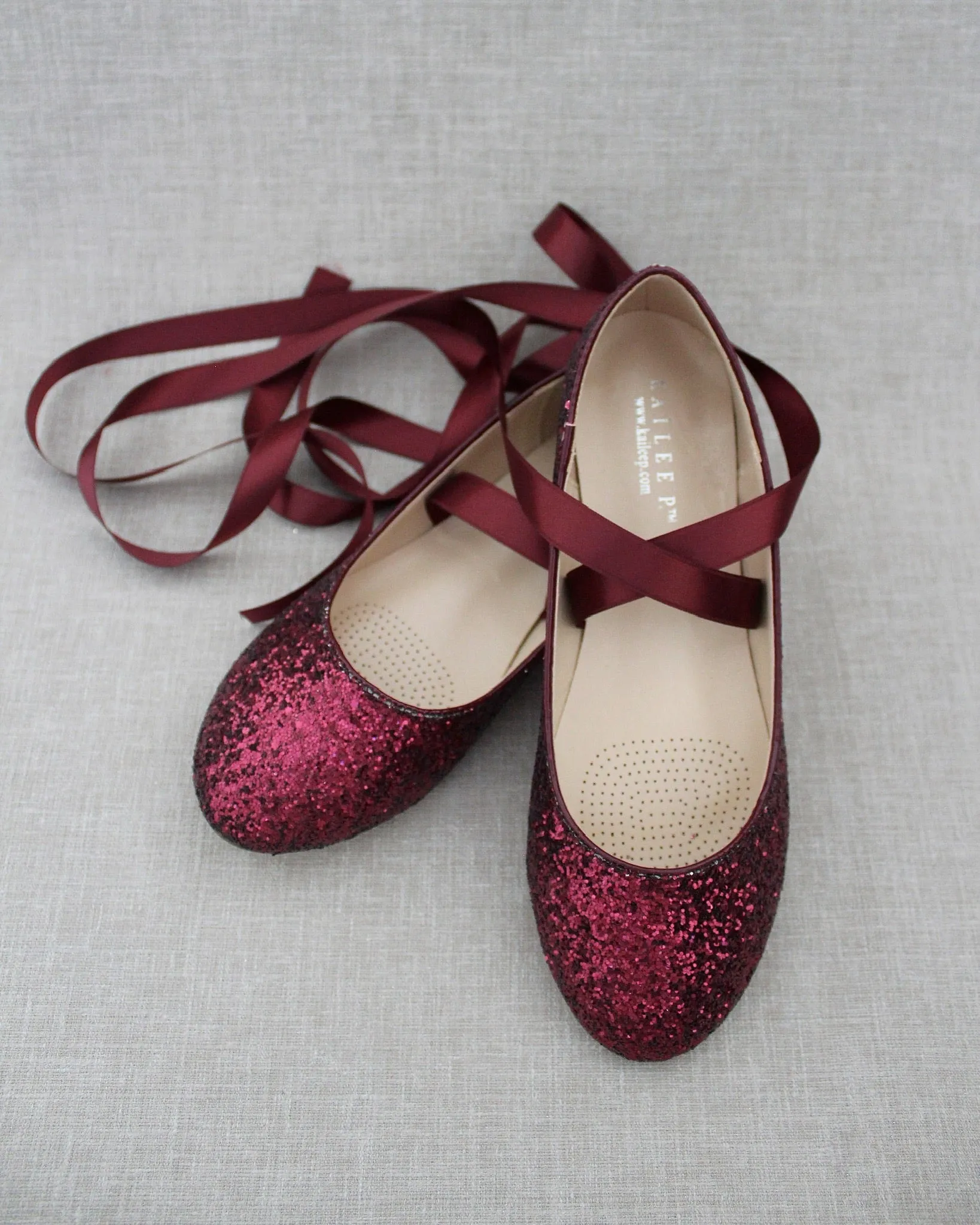 Glitter Evening Flats with Satin Ties