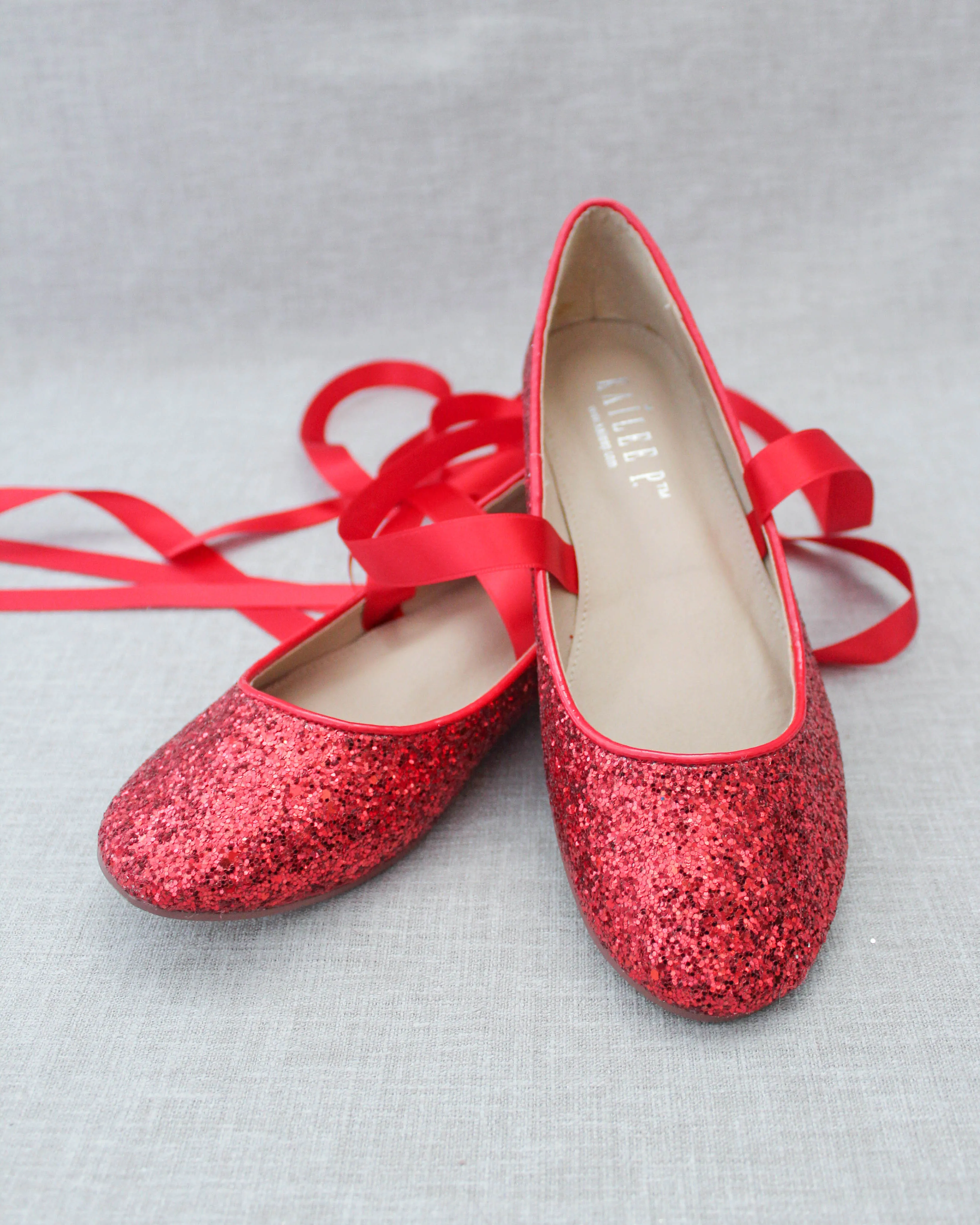 Glitter Evening Flats with Satin Ties