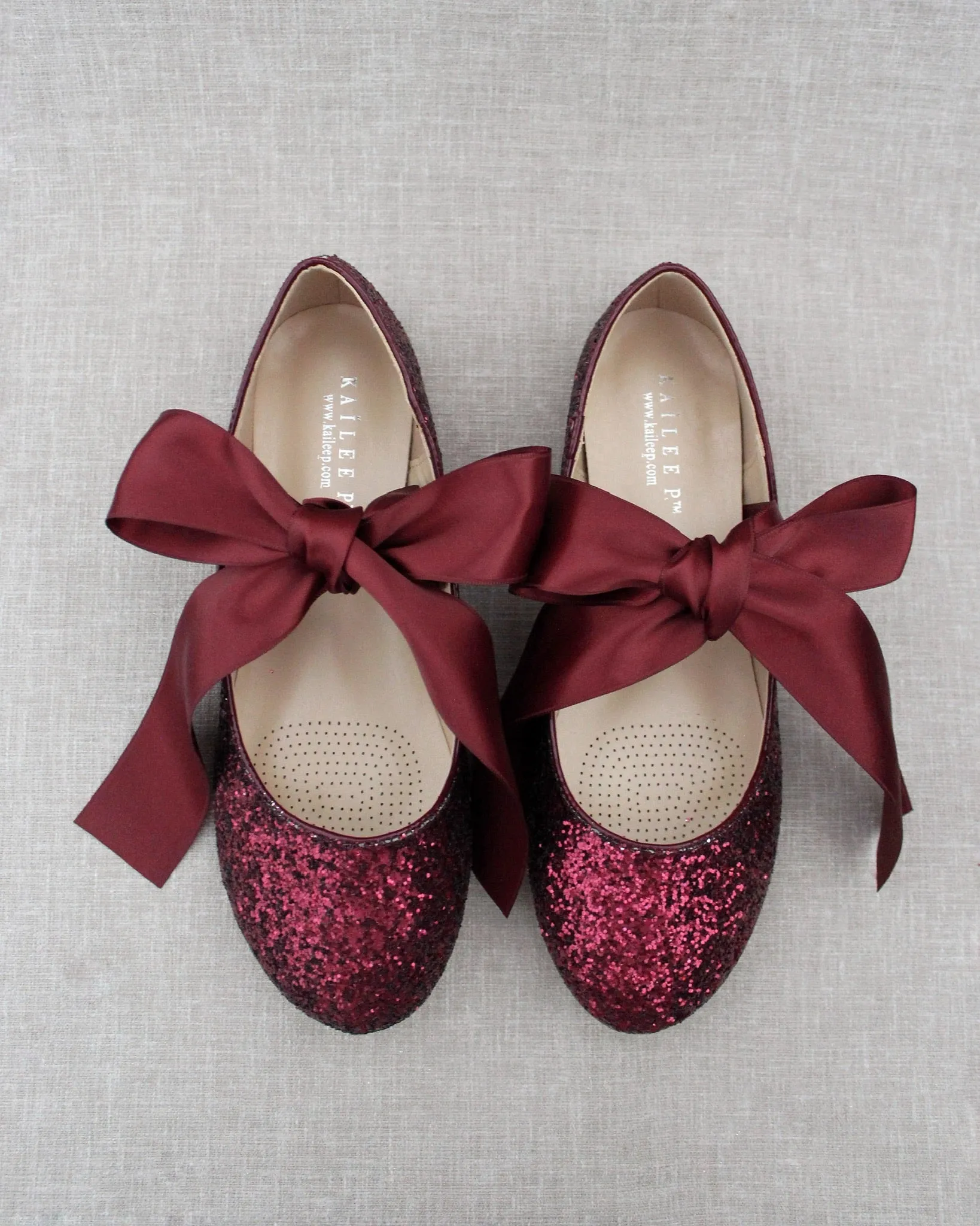 Glitter Evening Flats with Satin Ties