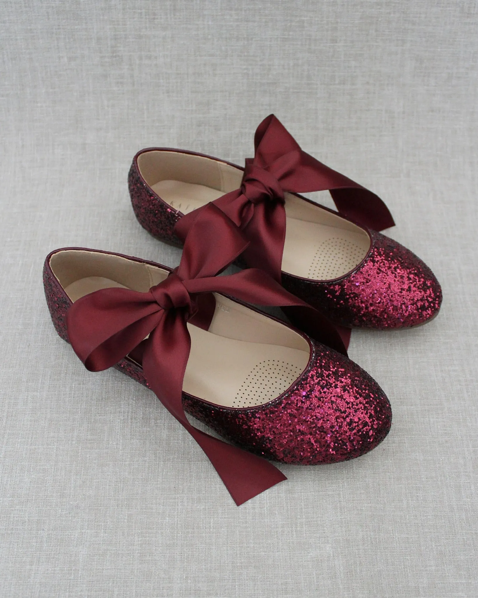 Glitter Evening Flats with Satin Ties