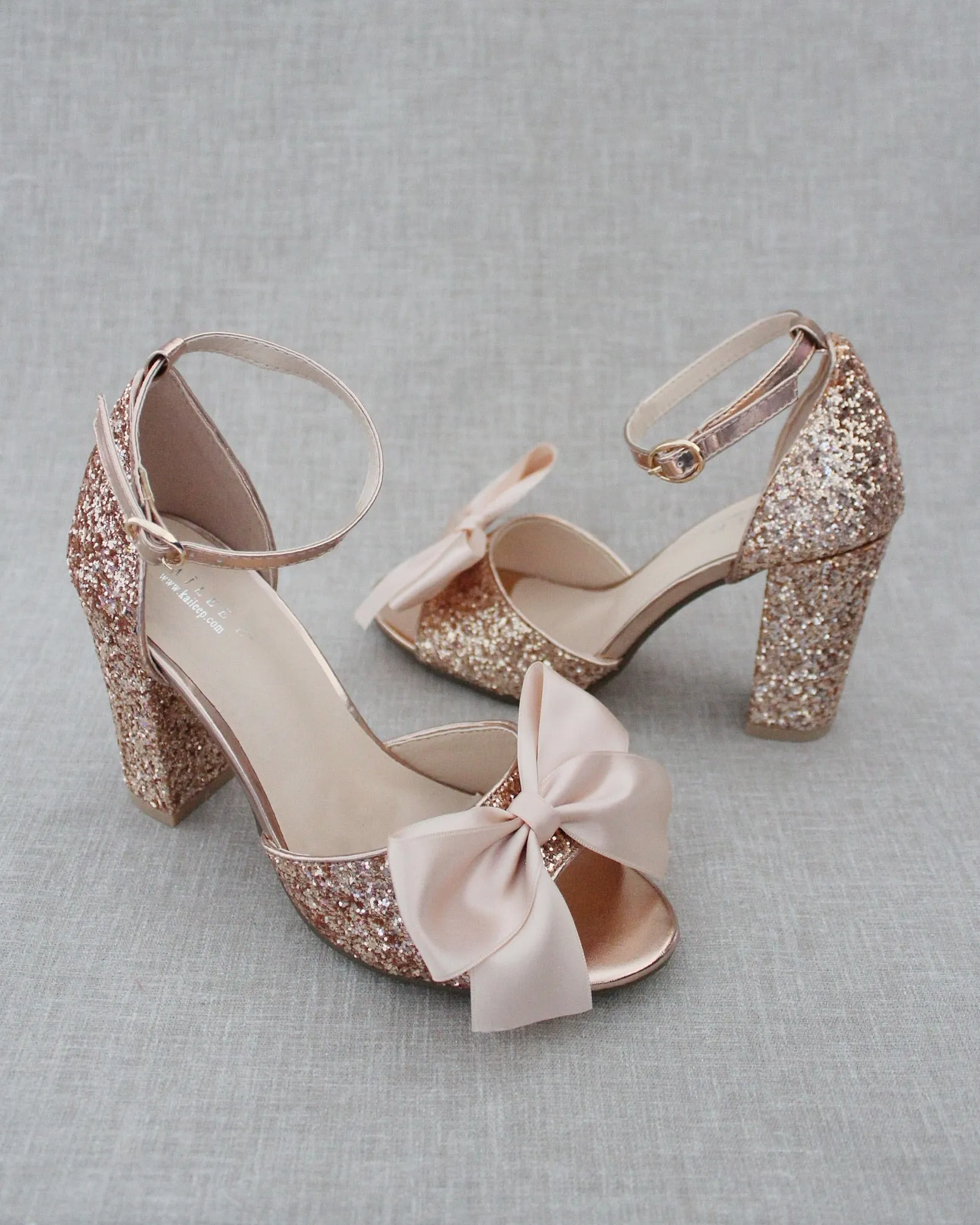 Glitter Tall Block Heel Wedding Sandals with Bow