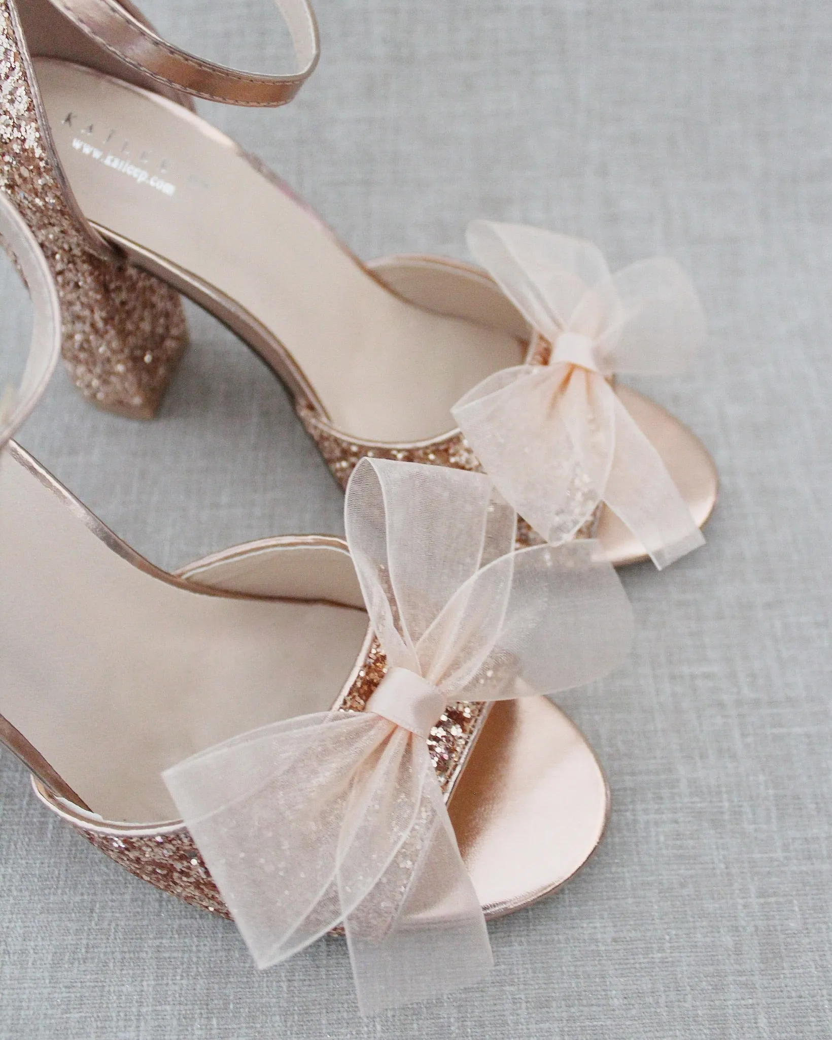 Glitter Tall Block Heel Wedding Sandals with Bow