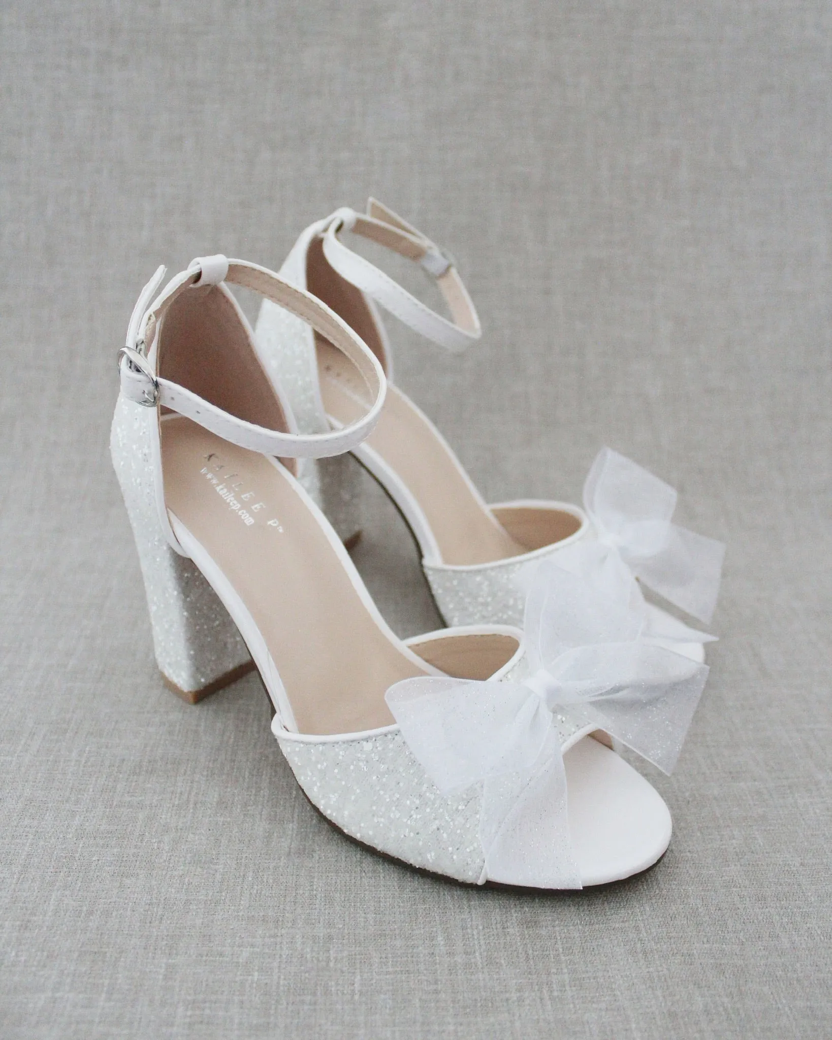 Glitter Tall Block Heel Wedding Sandals with Bow