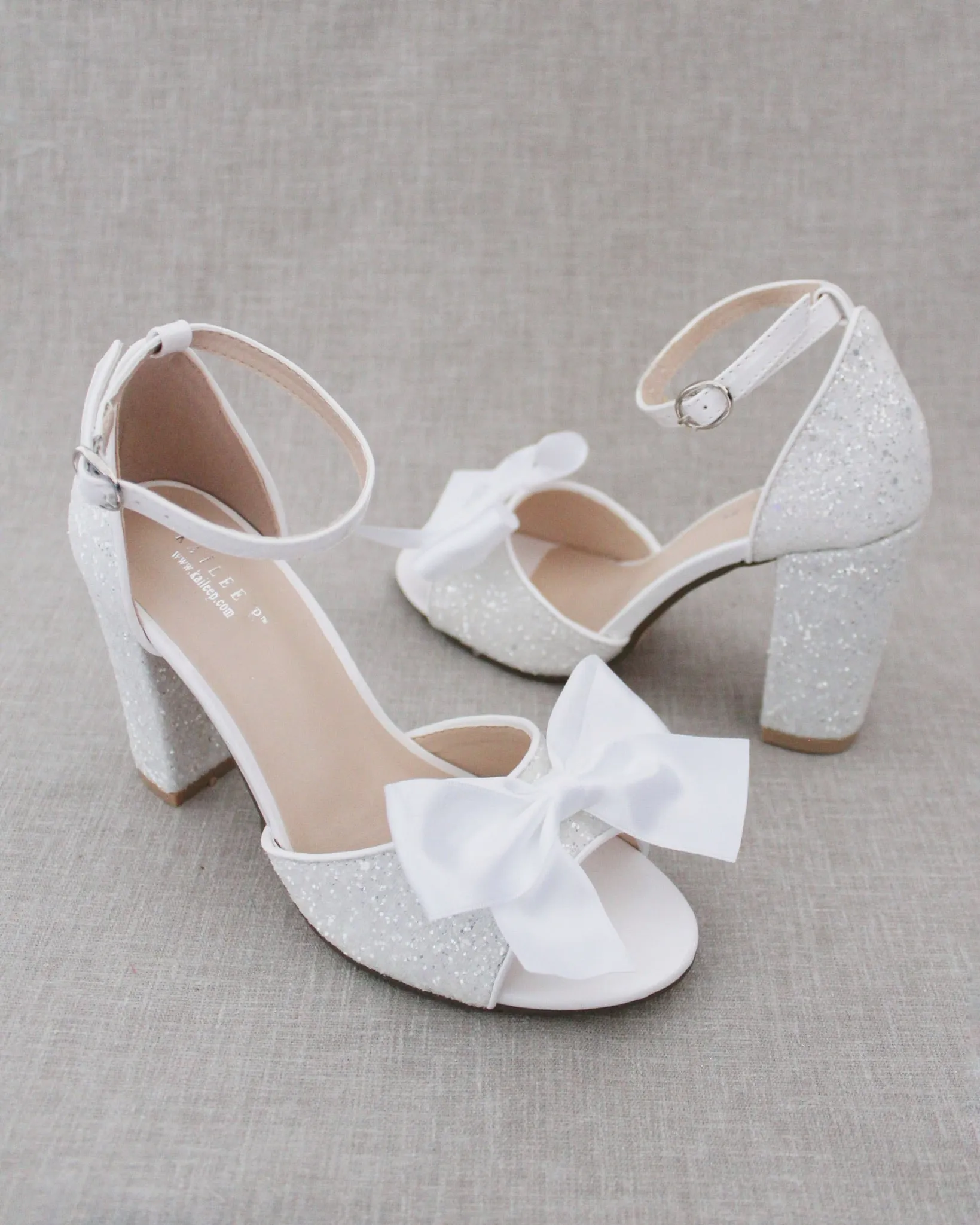 Glitter Tall Block Heel Wedding Sandals with Bow