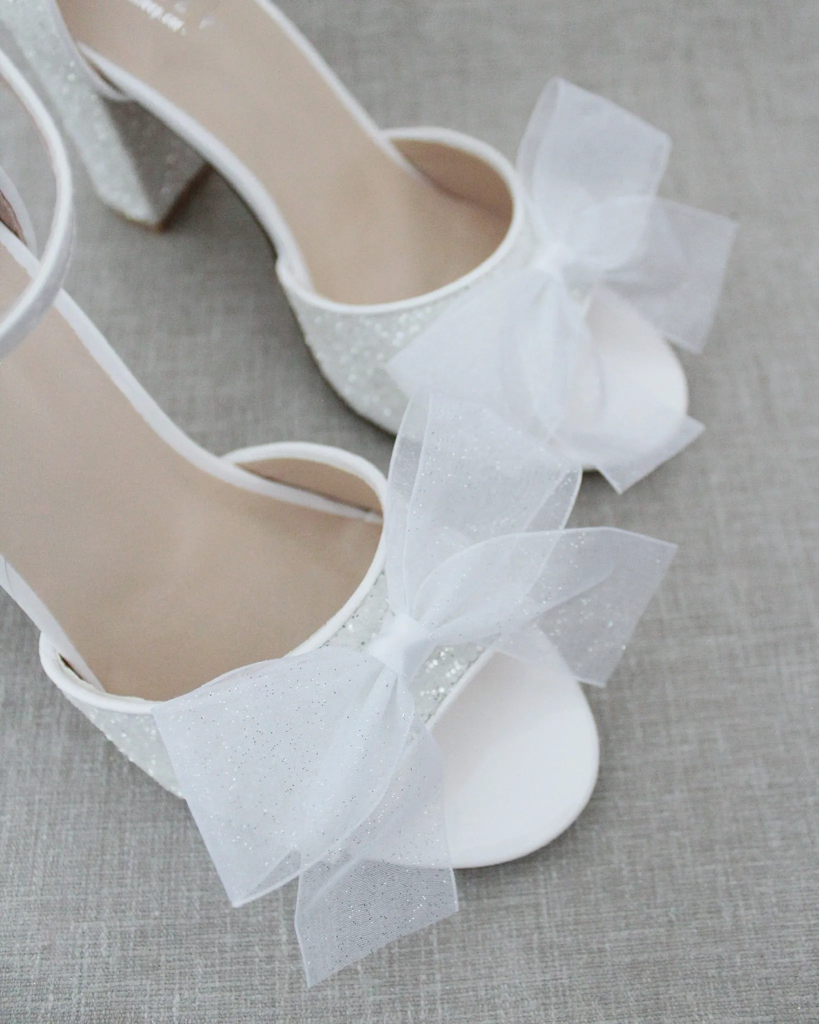 Glitter Tall Block Heel Wedding Sandals with Bow