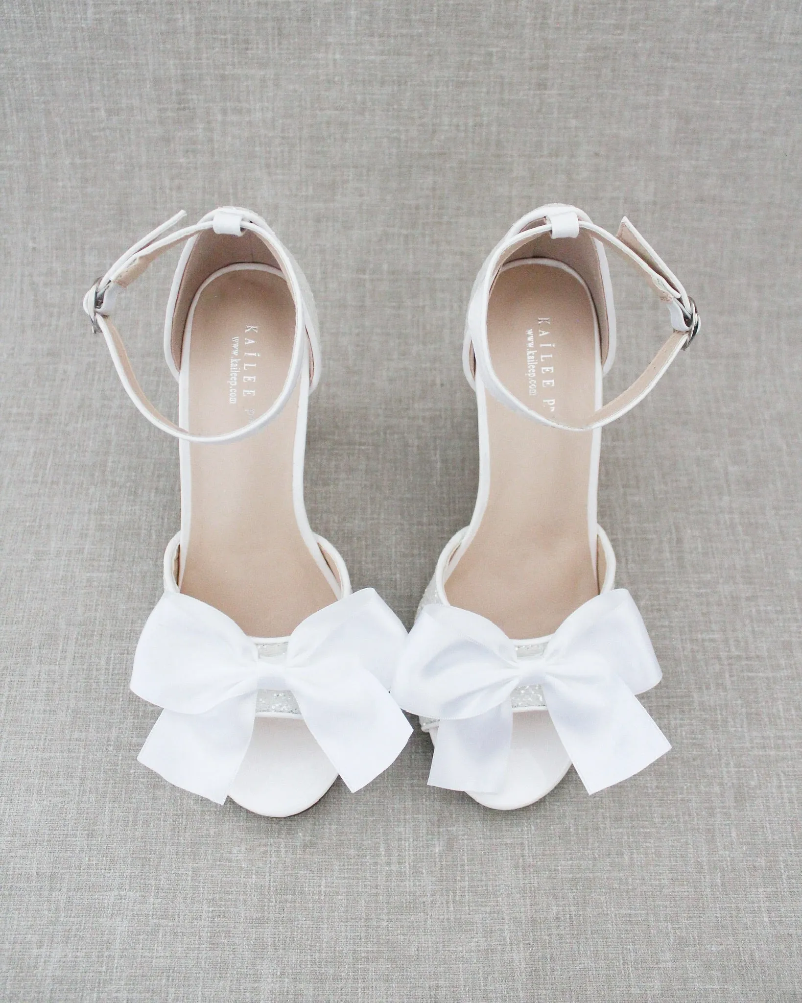 Glitter Tall Block Heel Wedding Sandals with Bow