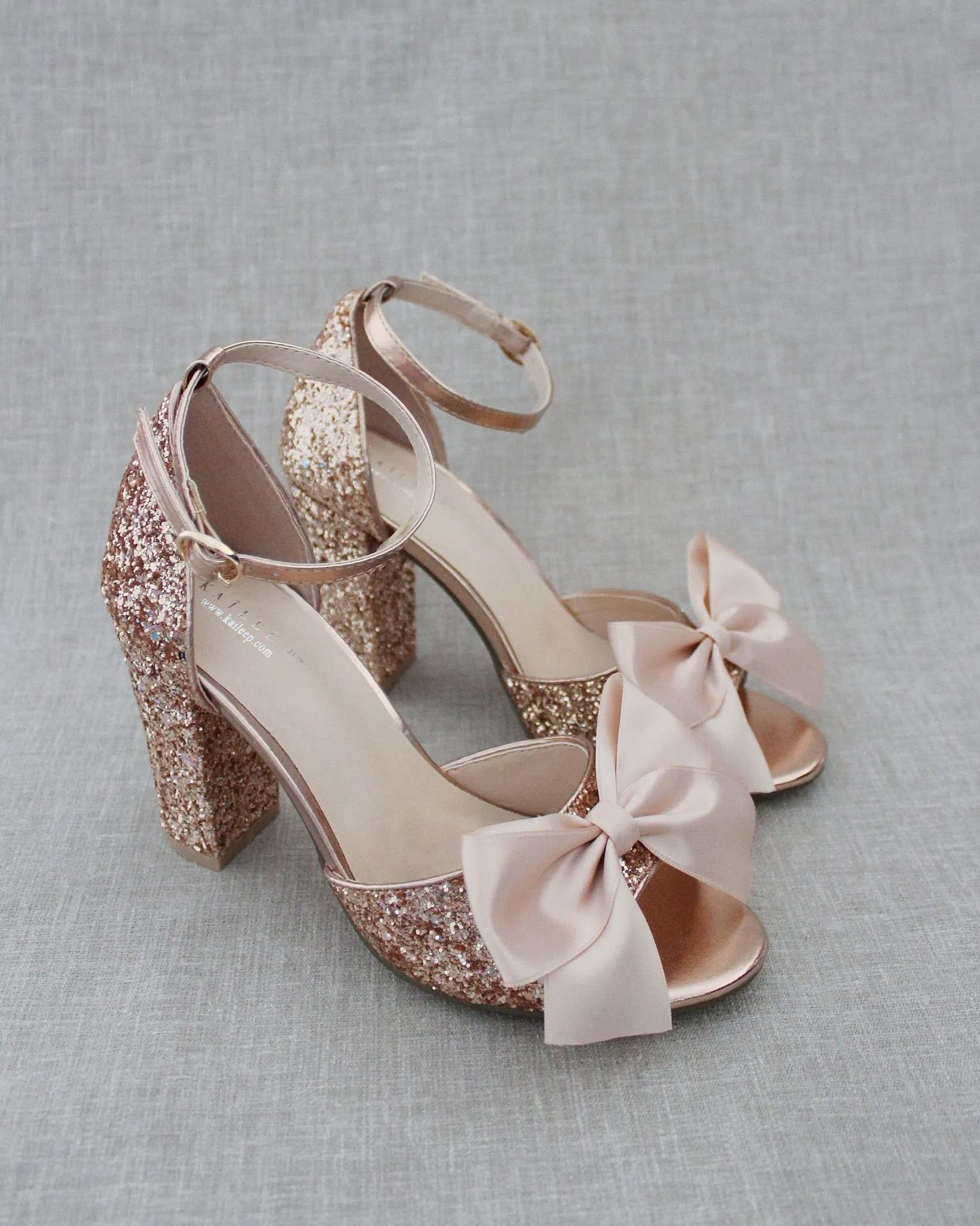 Glitter Tall Block Heel Wedding Sandals with Bow