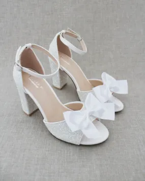 Glitter Tall Block Heel Wedding Sandals with Bow