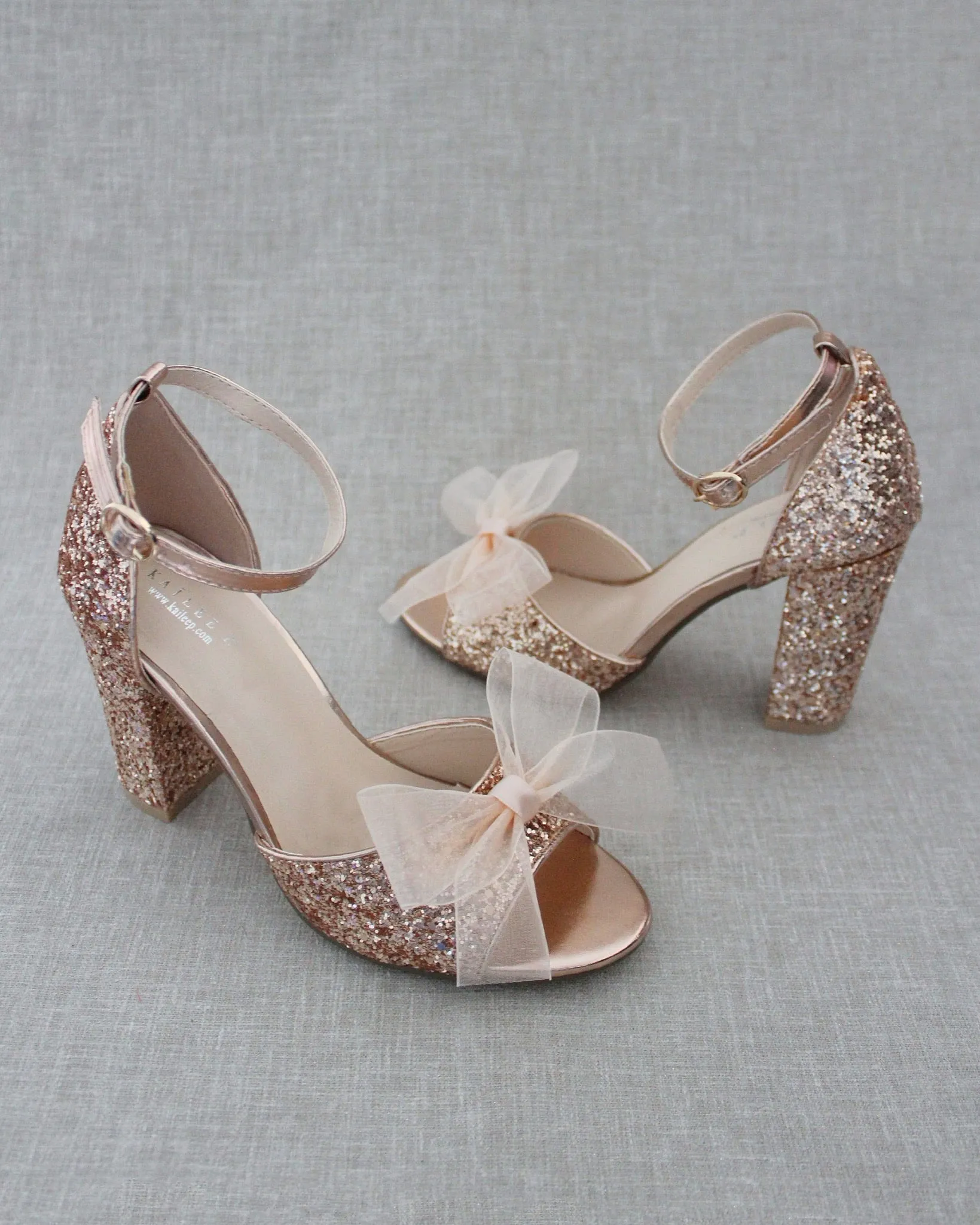 Glitter Tall Block Heel Wedding Sandals with Bow