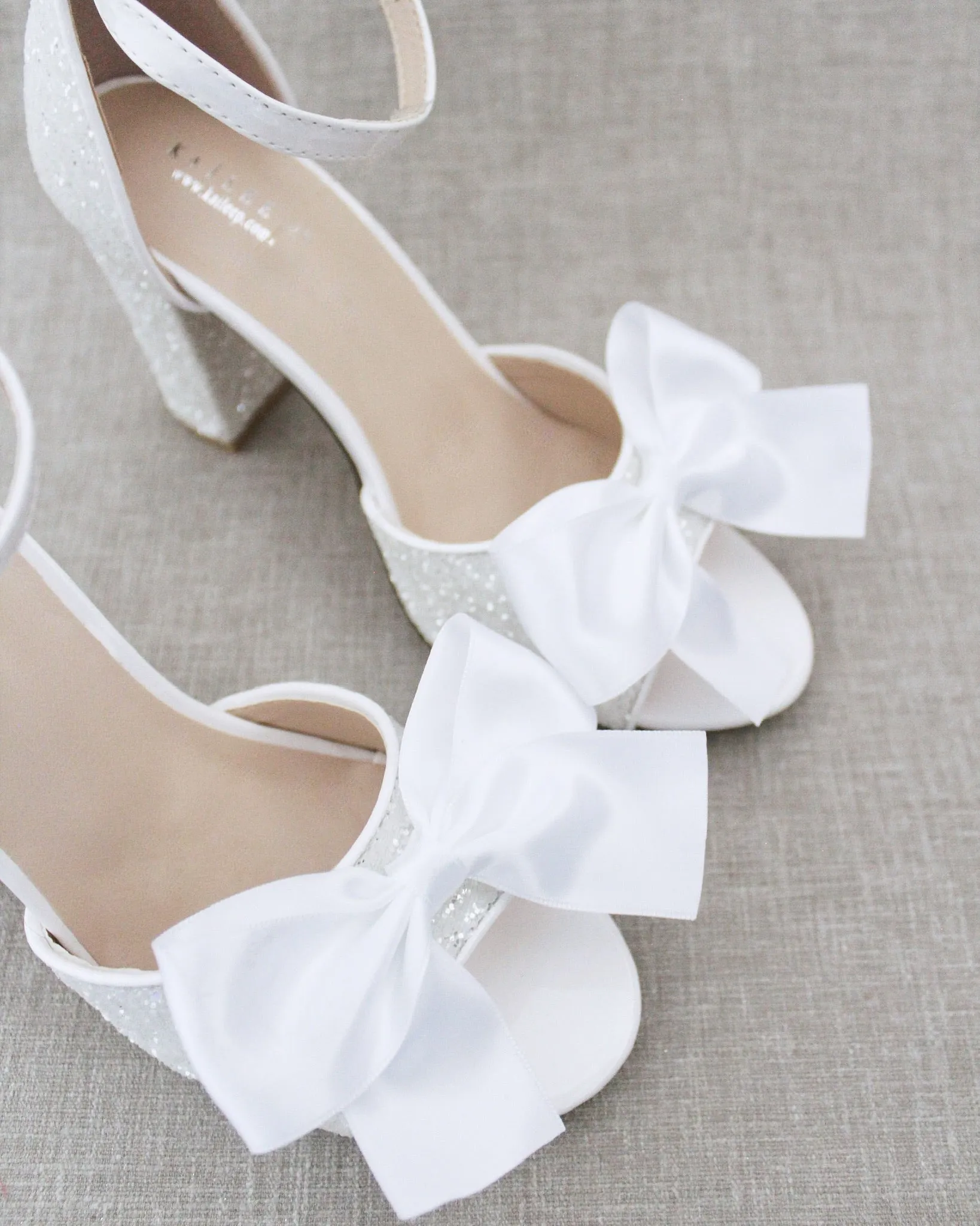 Glitter Tall Block Heel Wedding Sandals with Bow